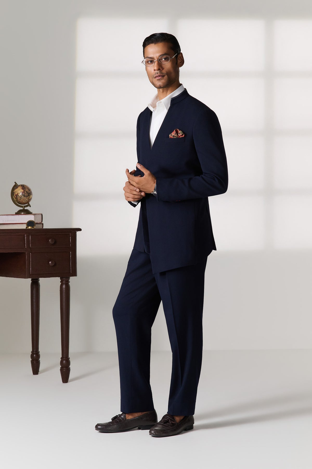 Navy Asymmetric Drape Jacket