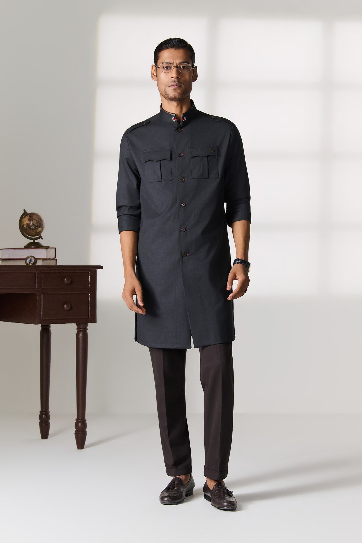 Grey Shirt Kurta with Pockets