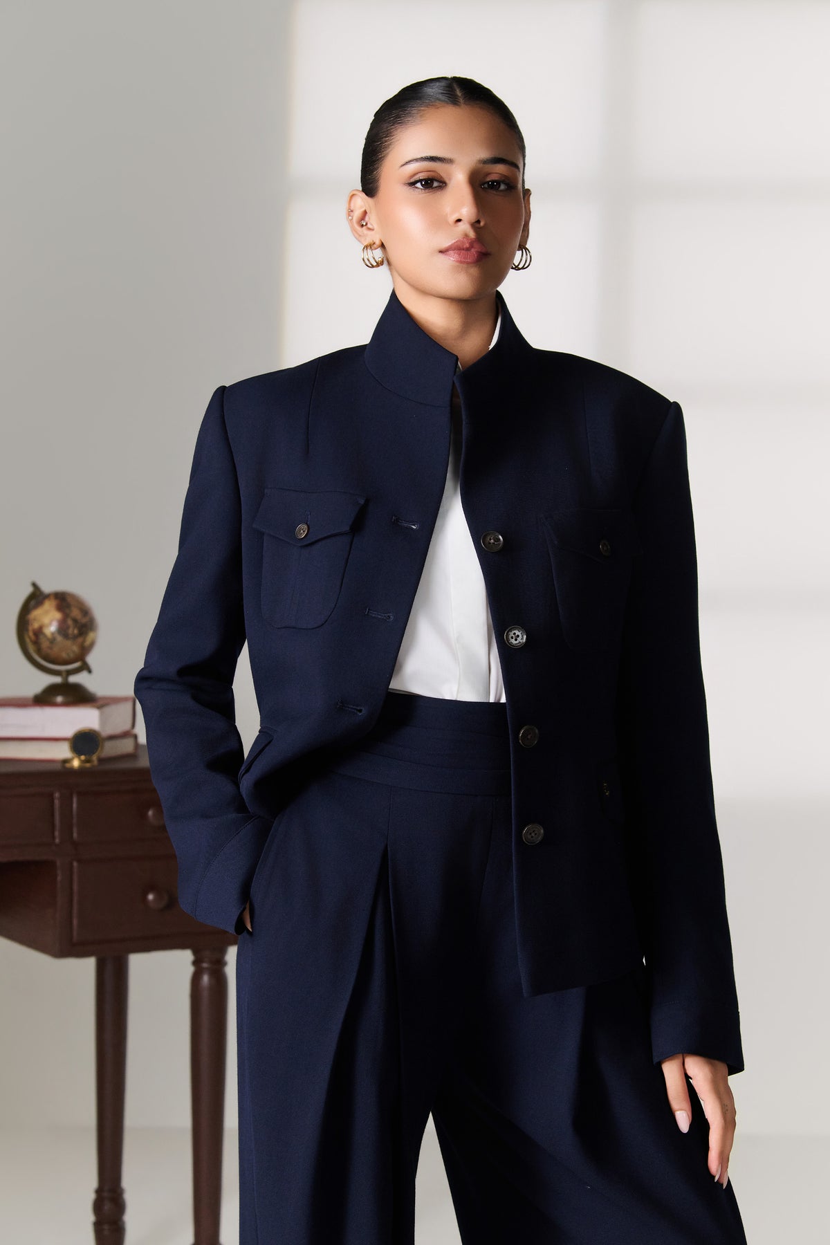 Navy Cropped Utility Jacket