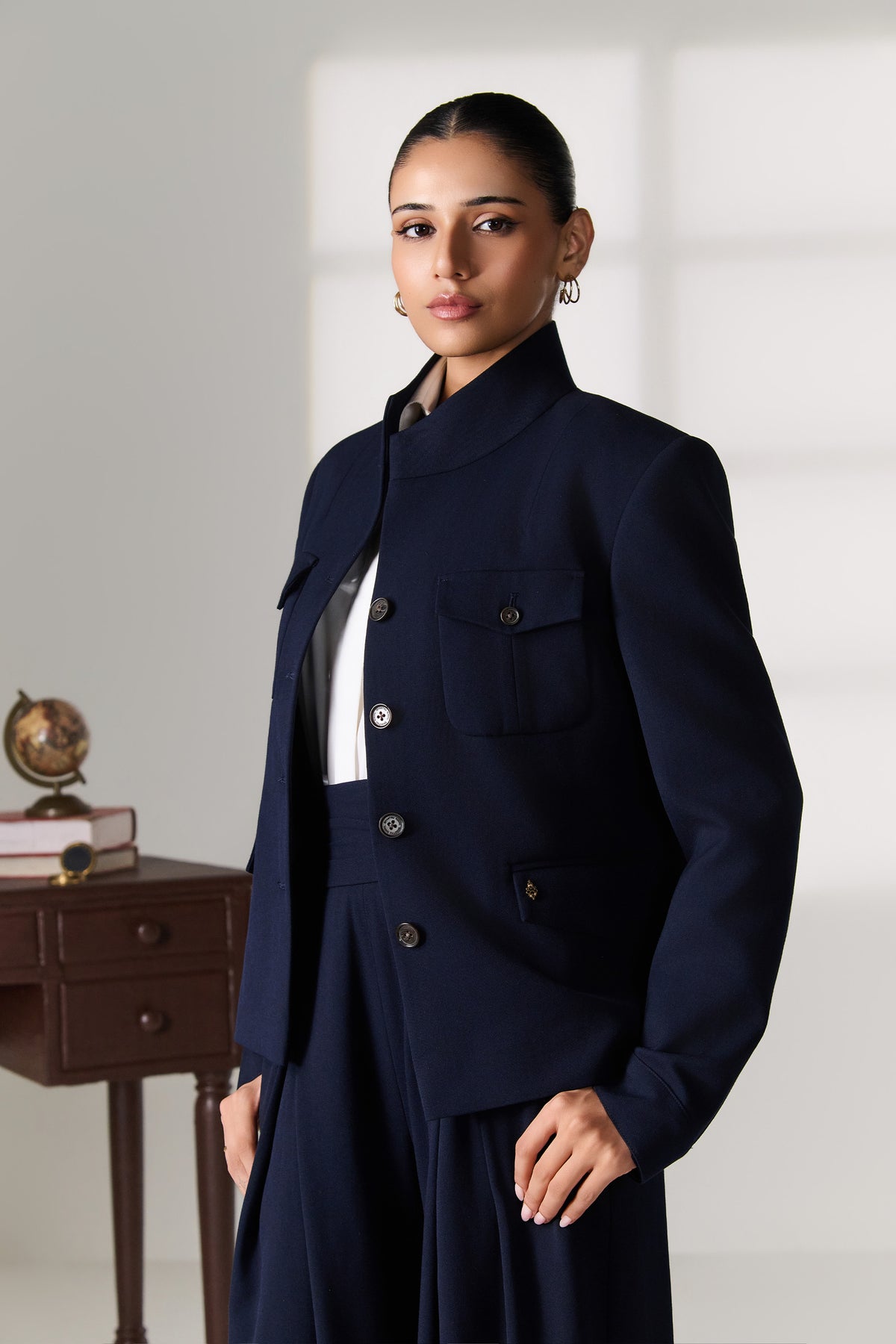 Navy Cropped Utility Jacket