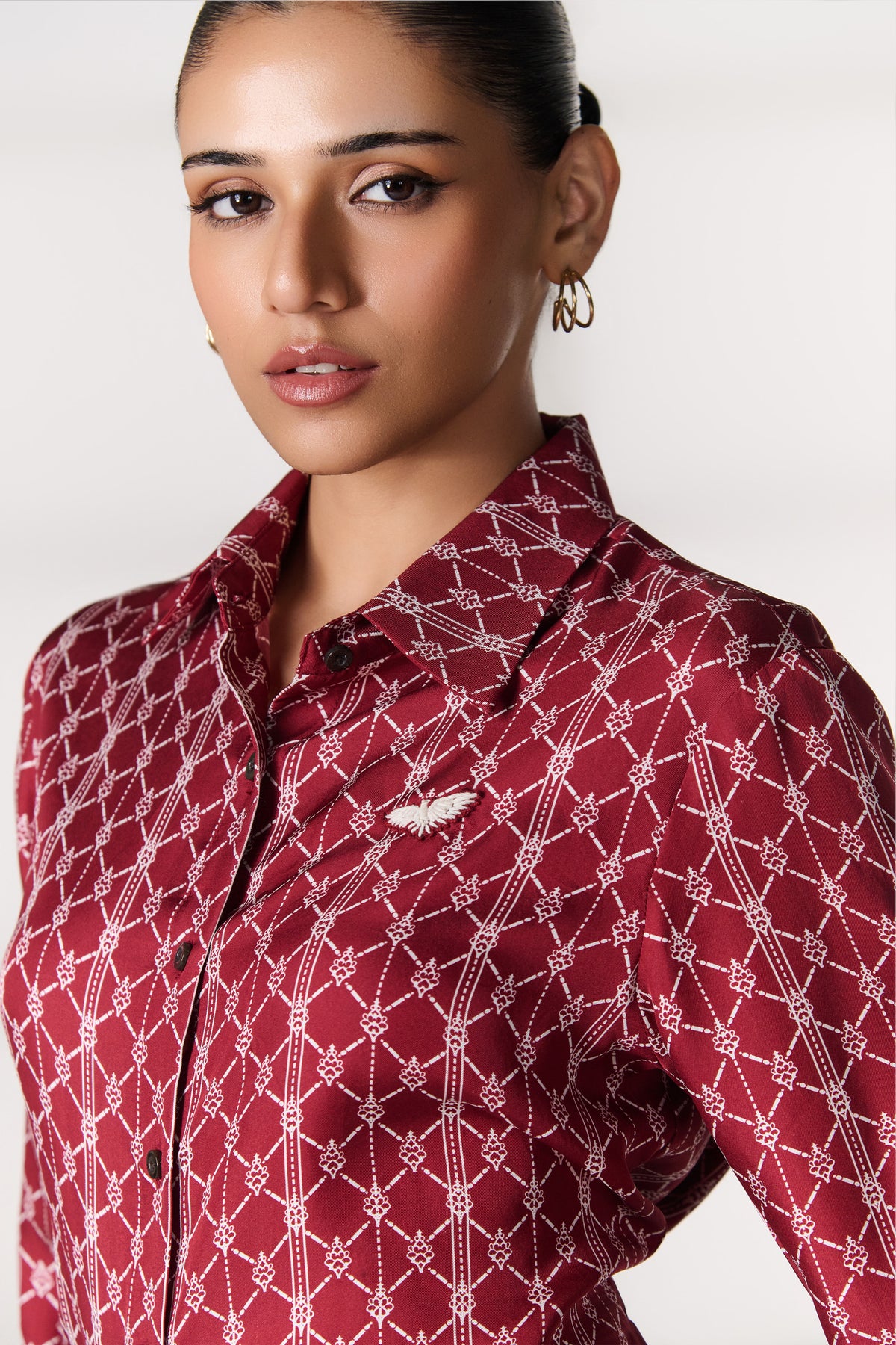 Cherry Geometric Print Silk Shirt