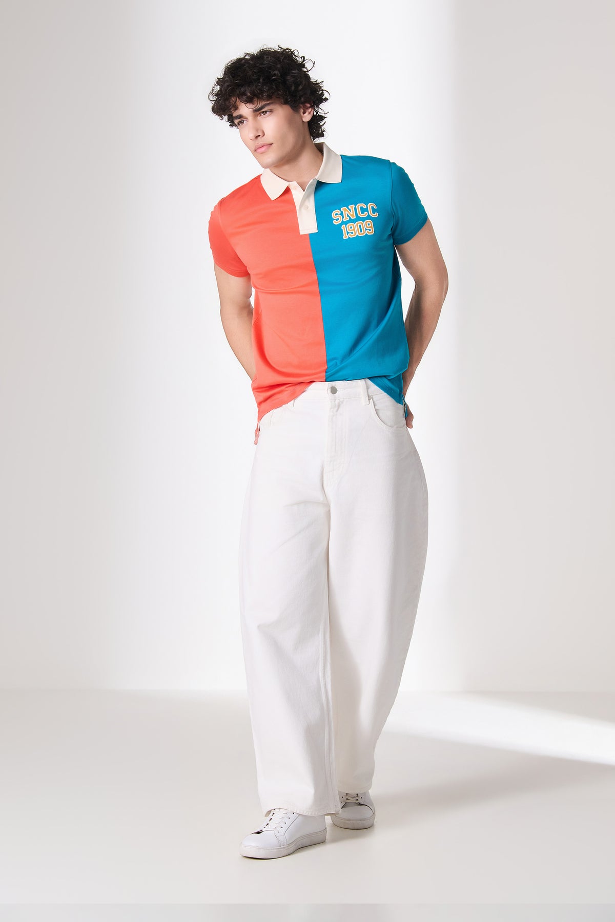 SNCC Coral Teal Colour Block Polo T-Shirt