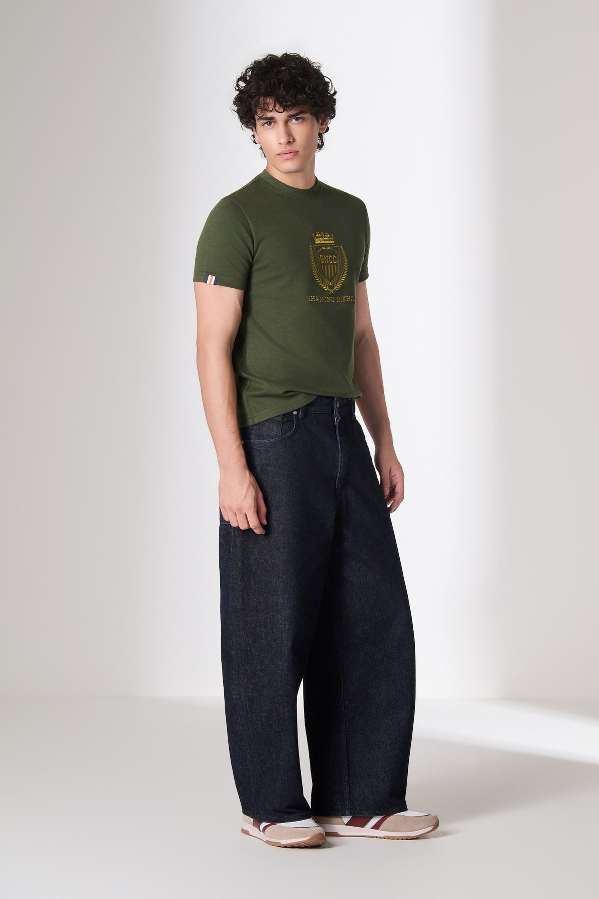 SNCC Olive Cotton Crest Embroidered T-Shirt