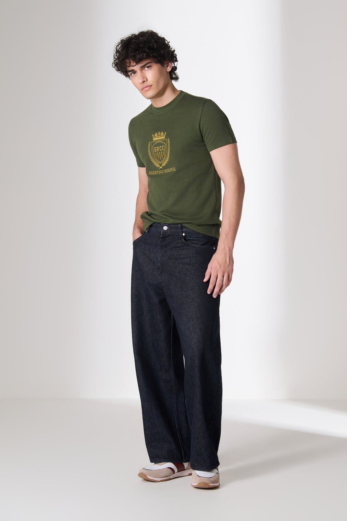 SNCC Olive Cotton Crest Embroidered T-Shirt