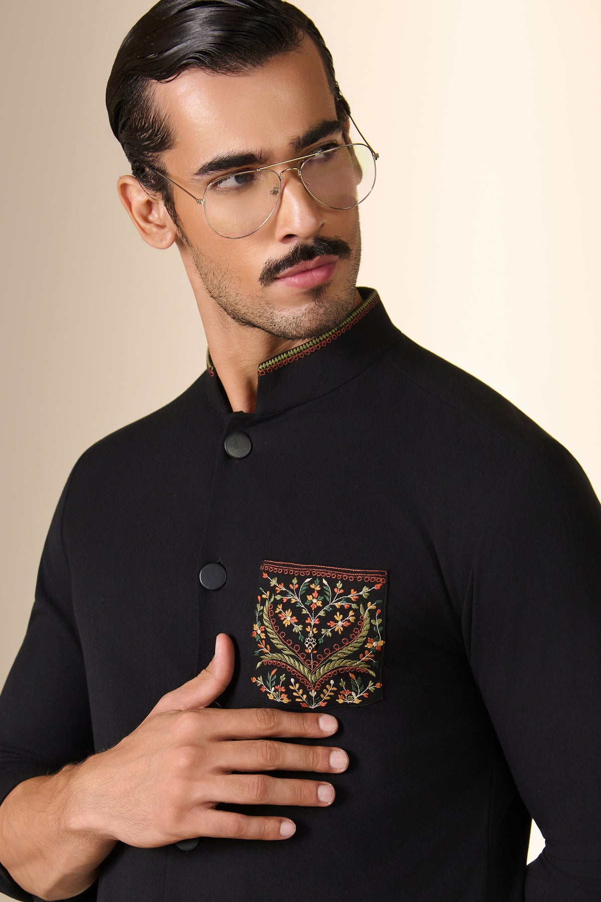 Black Embroidered Pocket Kurta