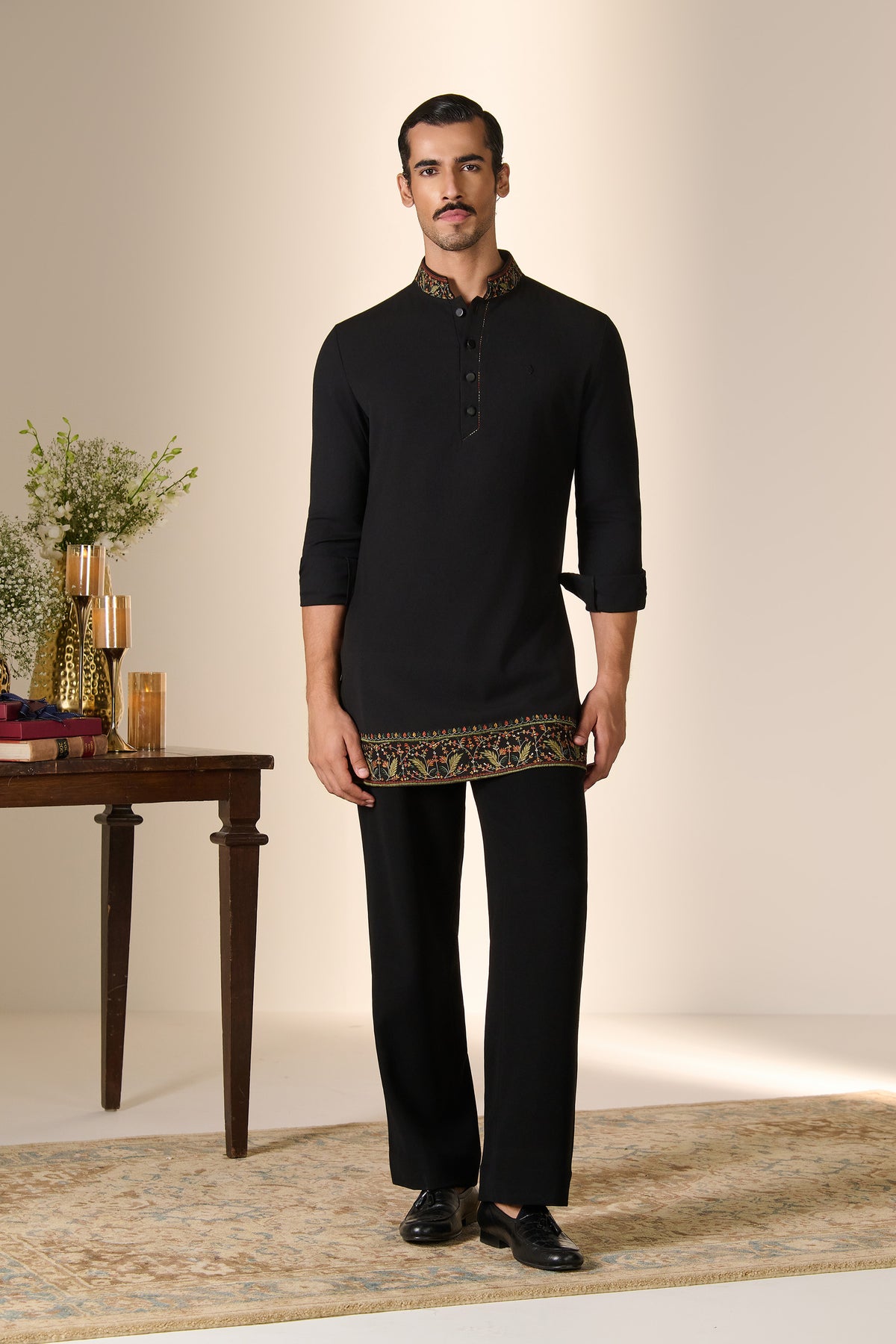 Black Embroidered Hem Kurta
