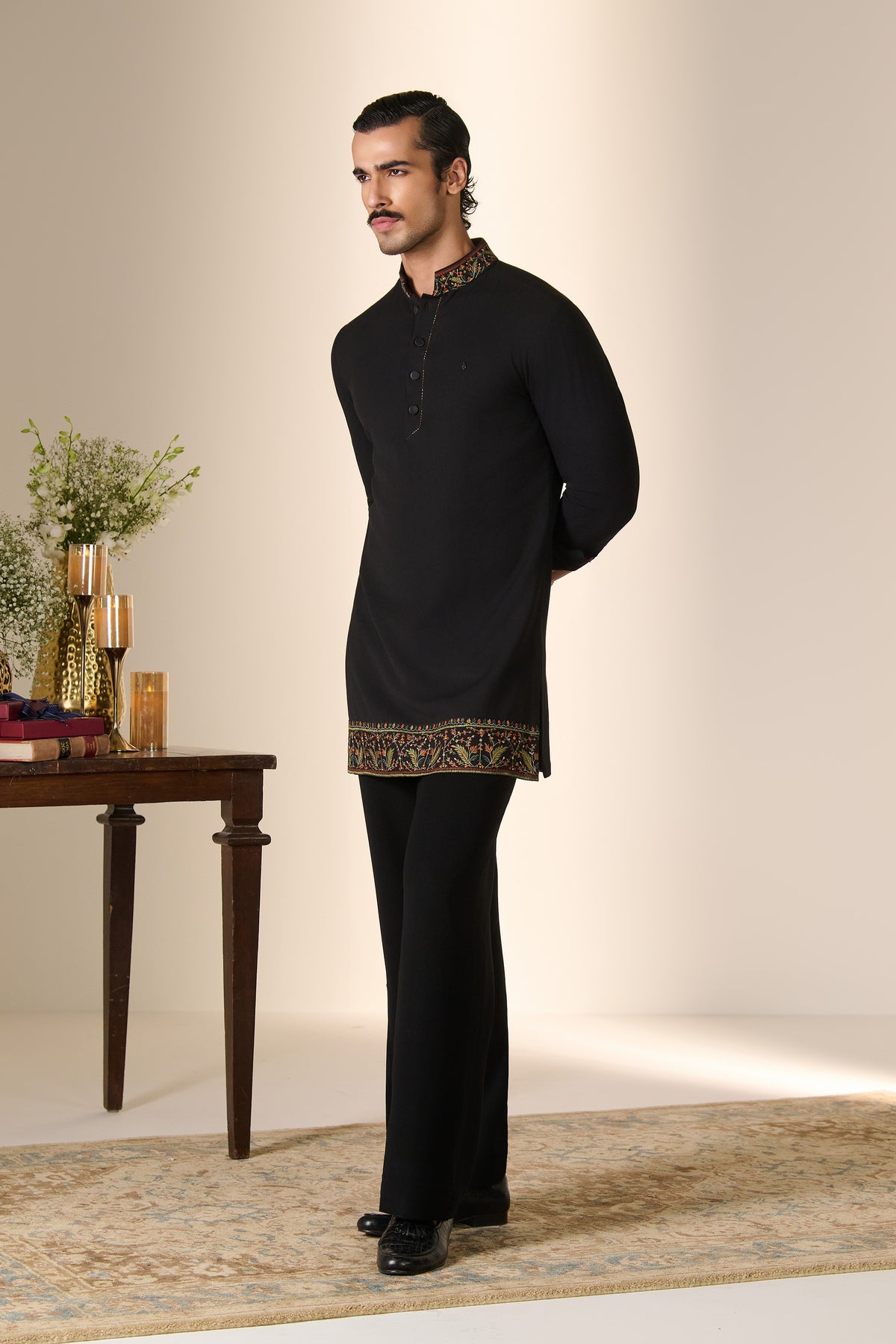 Black Embroidered Hem Kurta