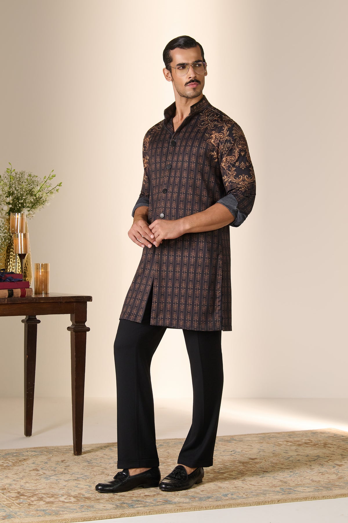 Black Printed Jersey Kurta