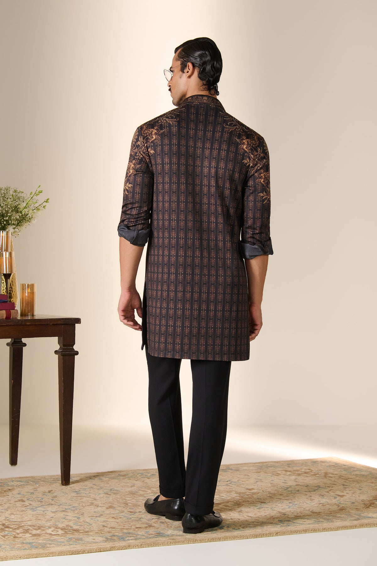 Black Printed Jersey Kurta