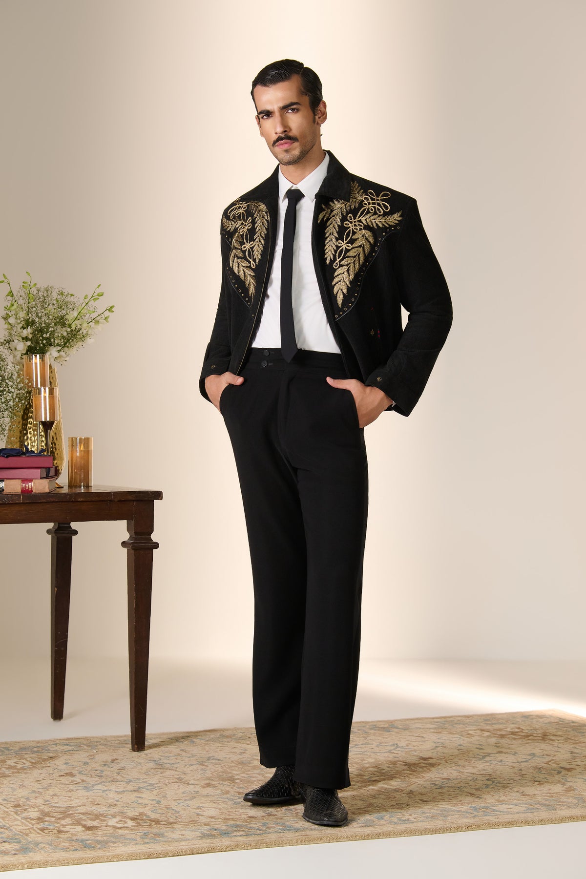 Corduroy Zari Embroidered Bomber Jacket
