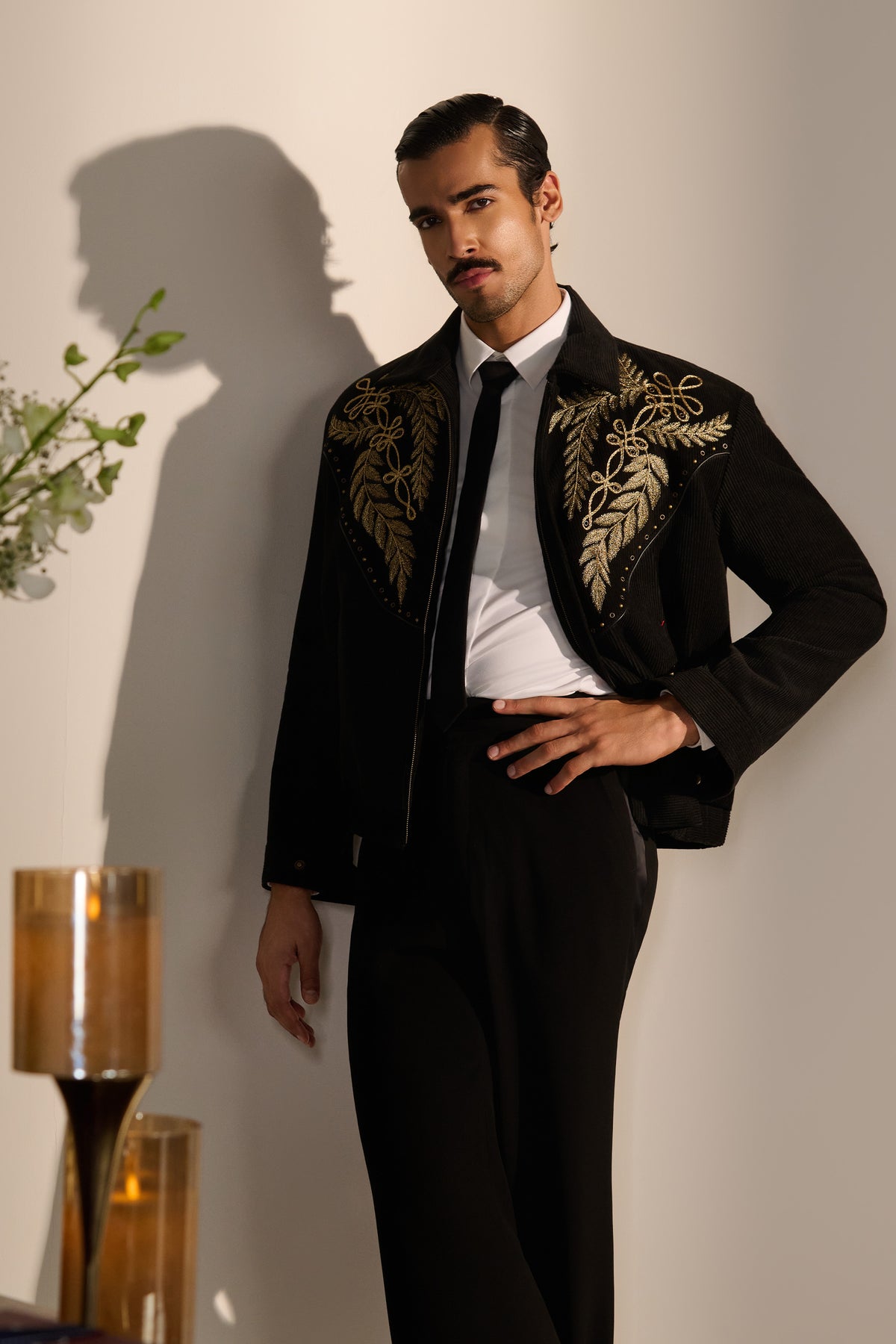Corduroy Zari Embroidered Bomber Jacket