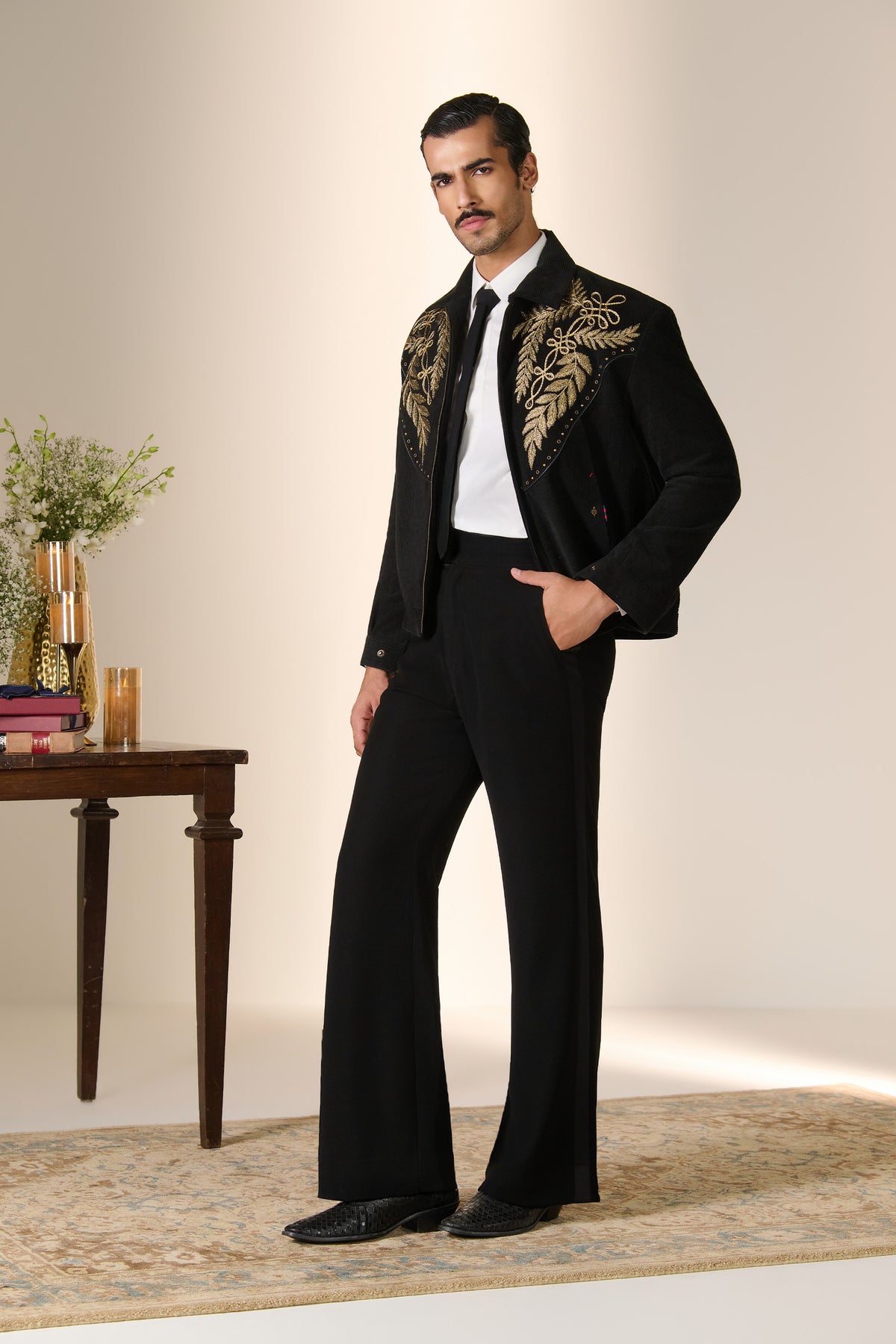 Corduroy Zari Embroidered Bomber Jacket