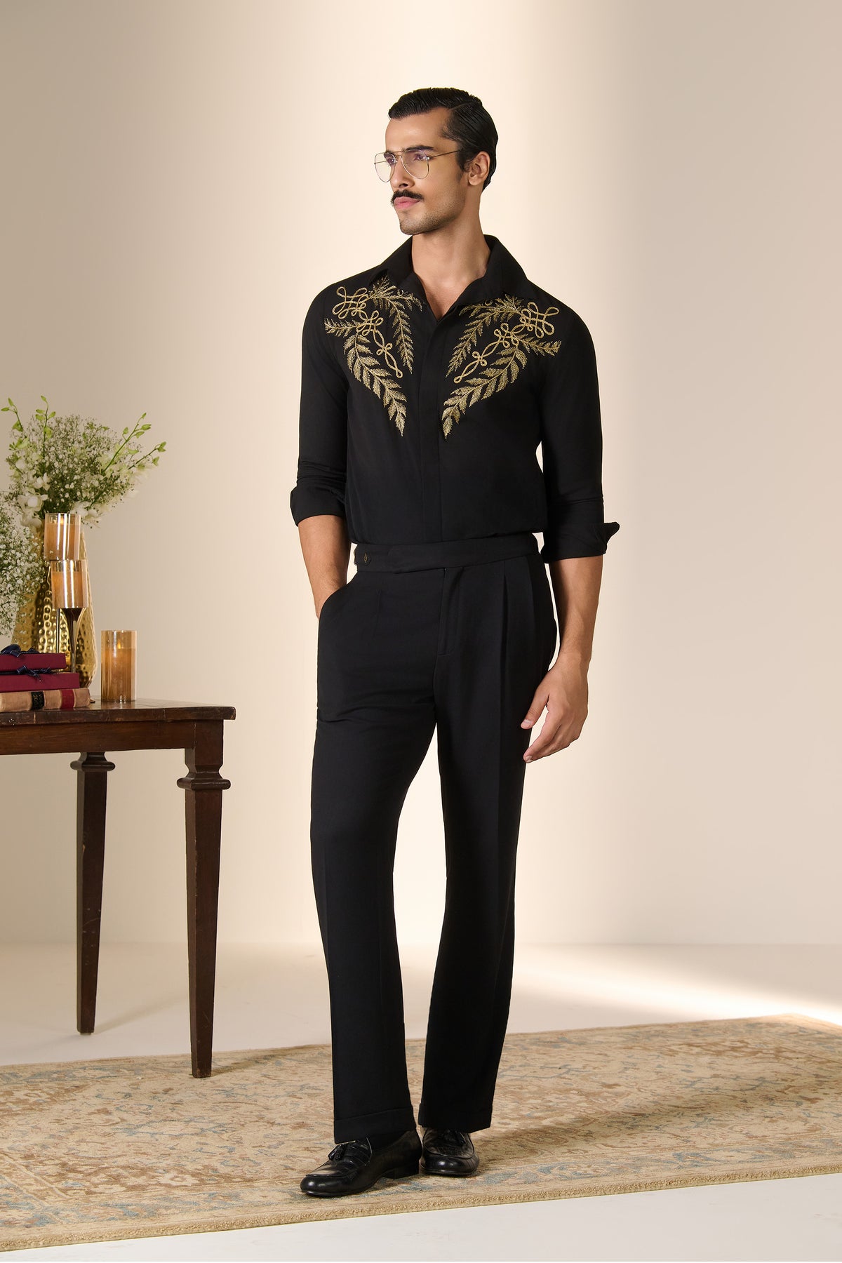 Black Zardozi Embroidered Shirt