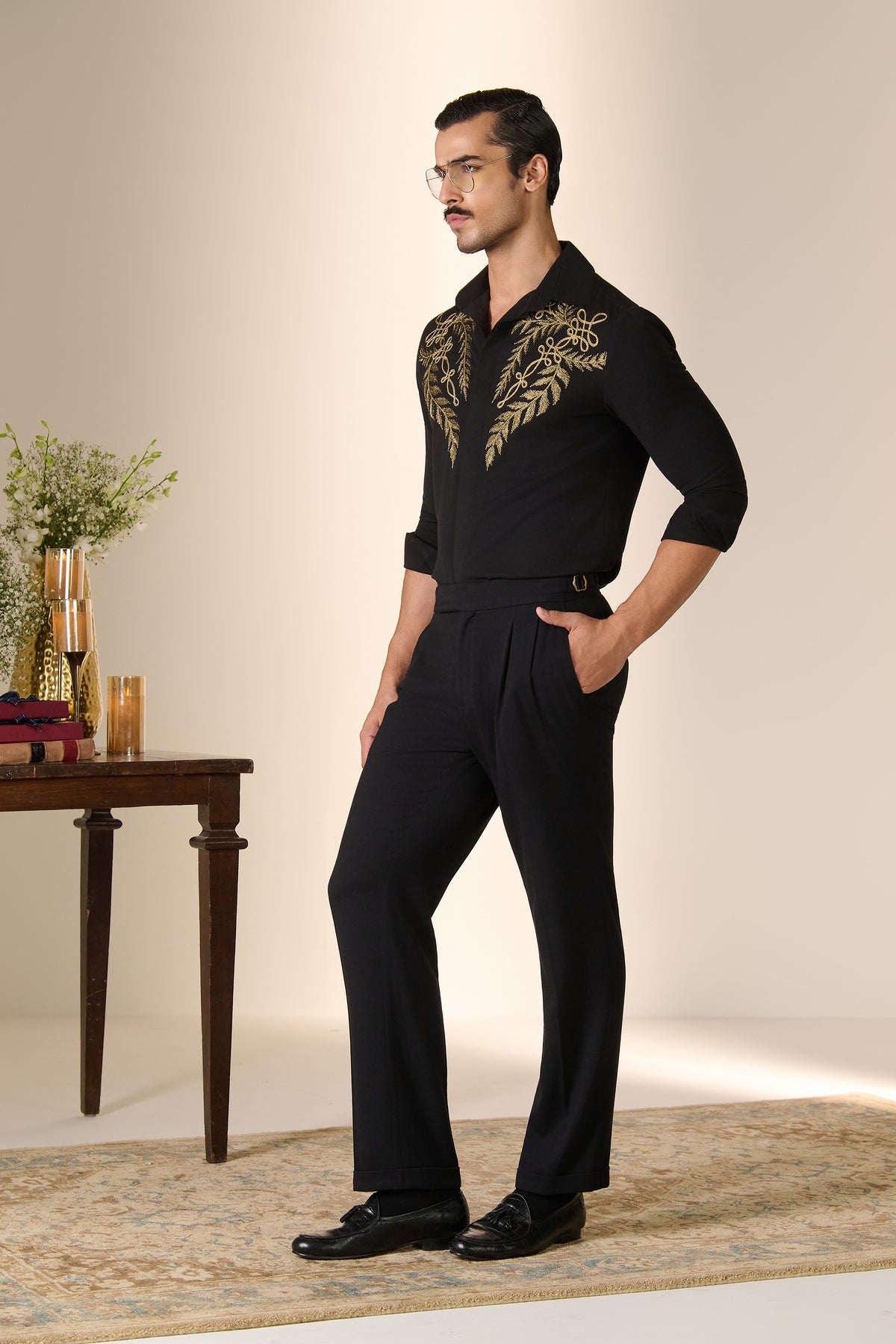 Black Zardozi Embroidered Shirt