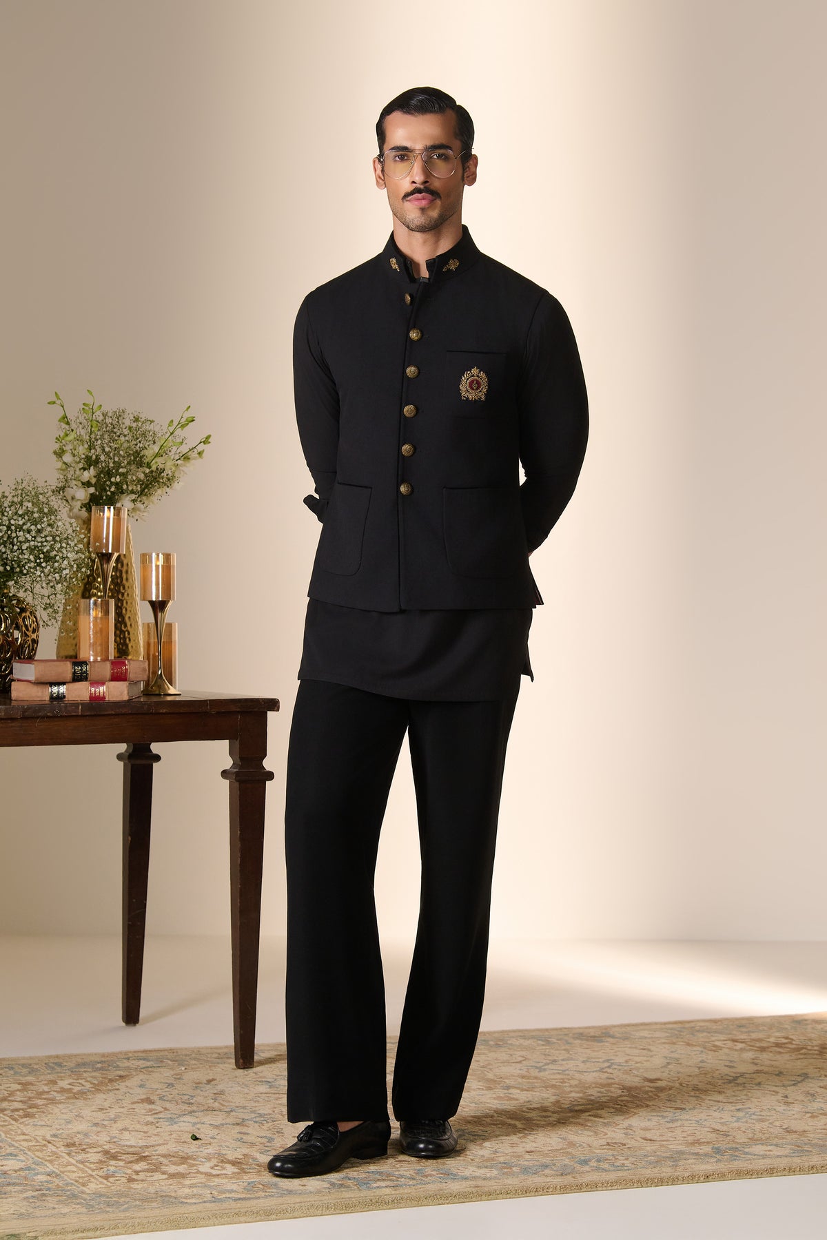Black Crest Detail Waistcoat