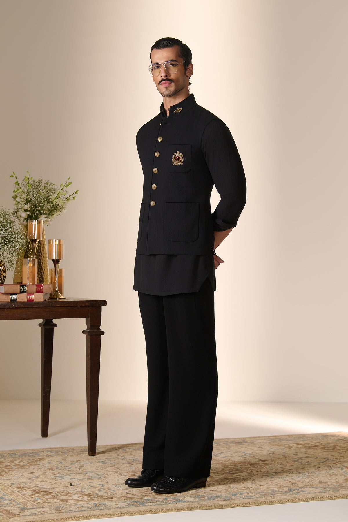 Black Crest Detail Waistcoat