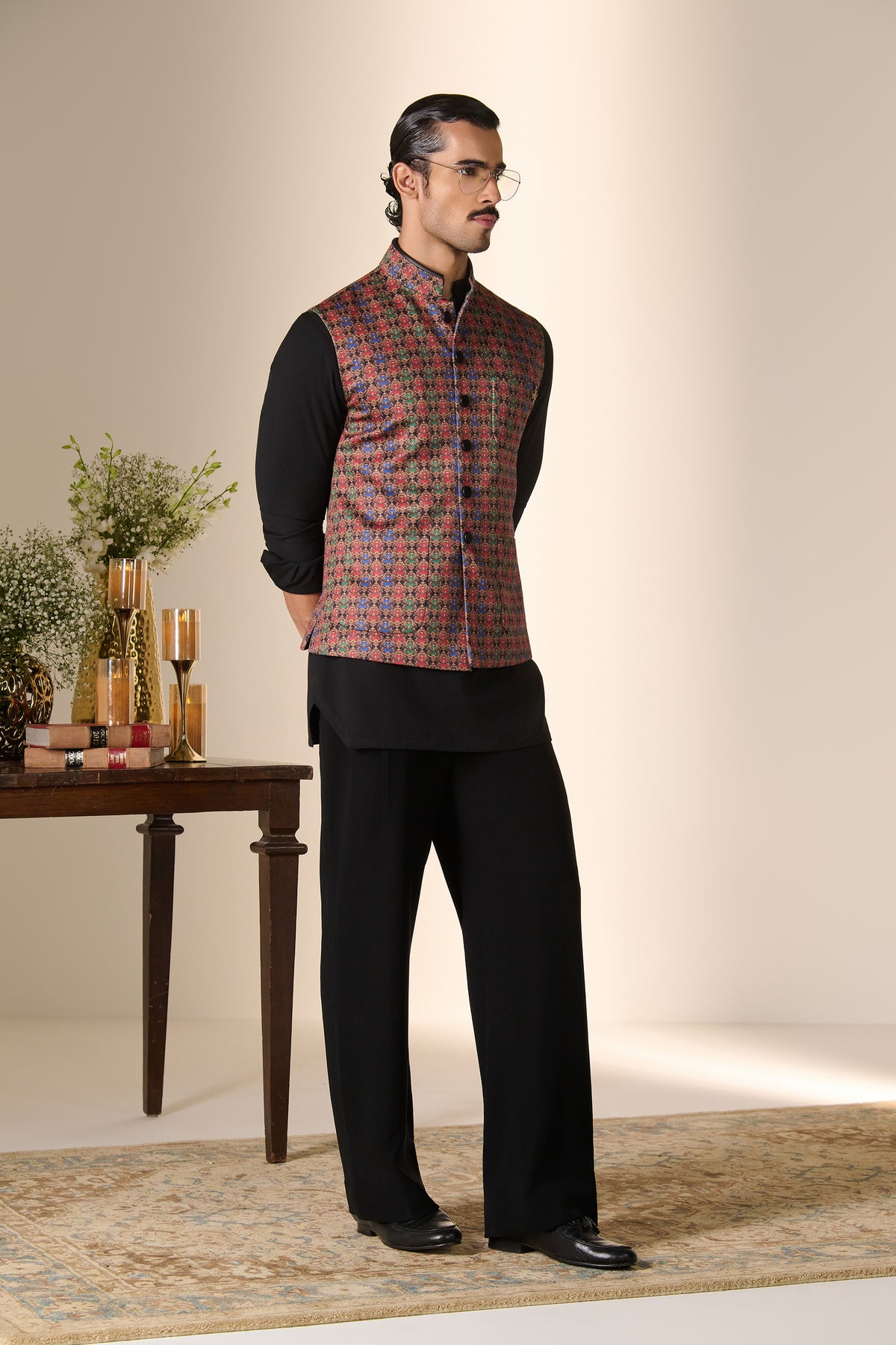 Multicolour Printed Crest Waistcoat