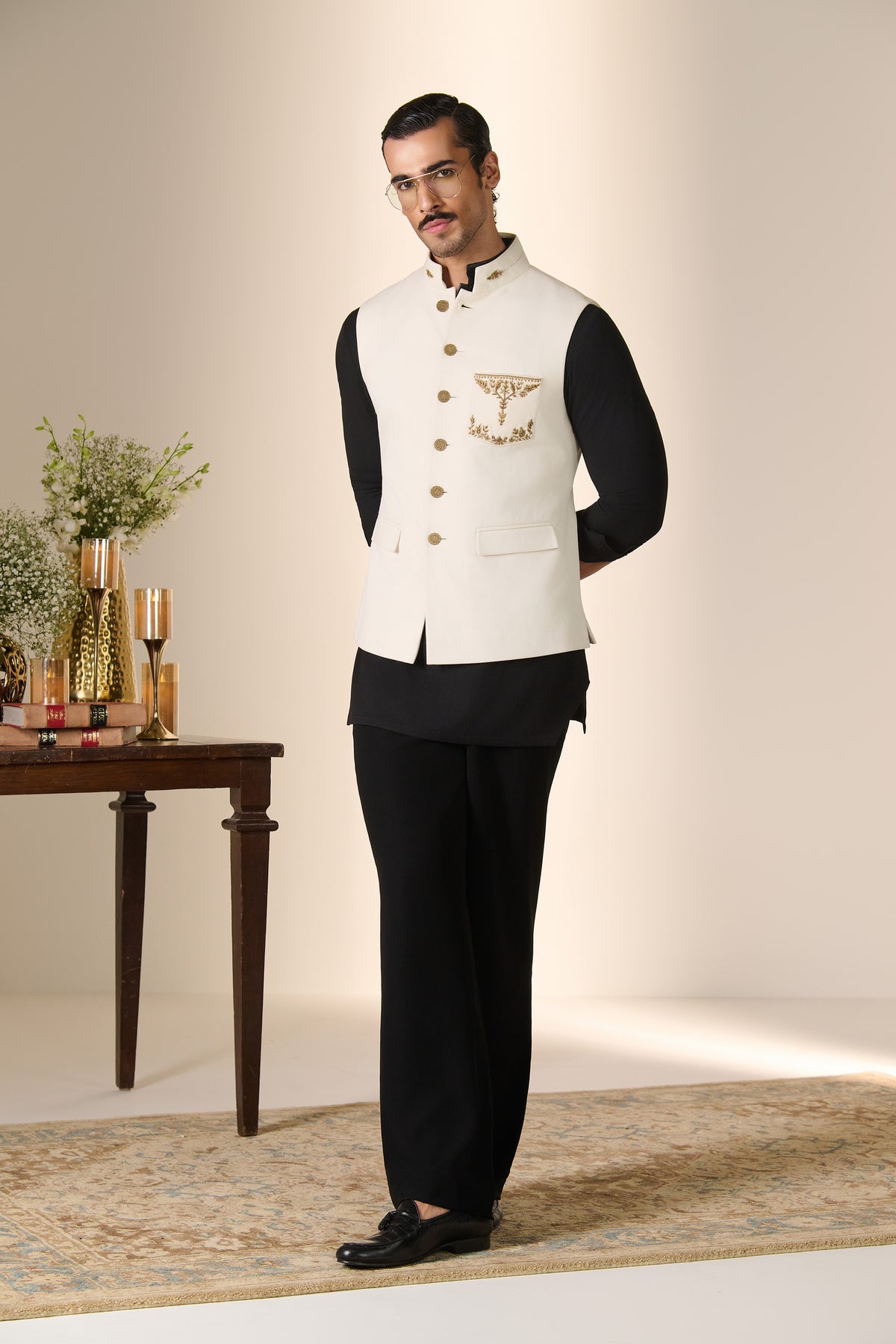 Ivory Zari Embroidered Waistcoat