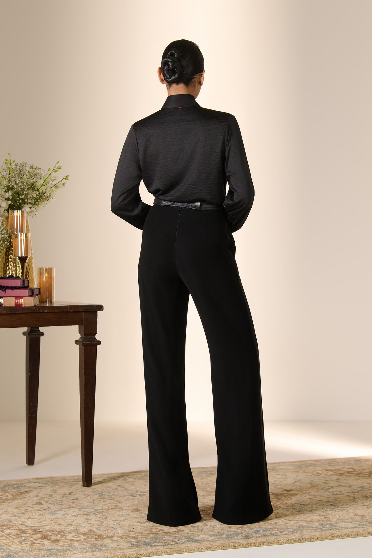 Black Silk Tie-Neck Top