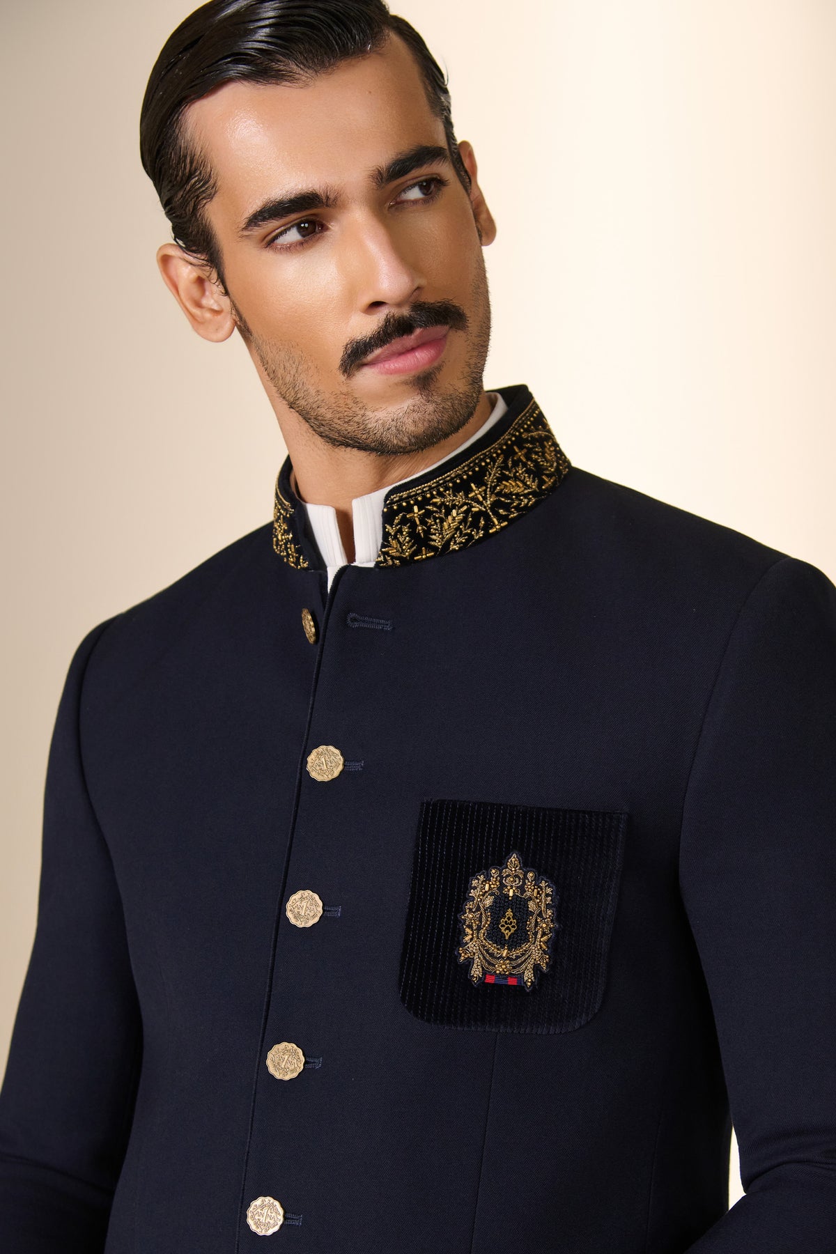 Navy Crest Detail Bandhgala