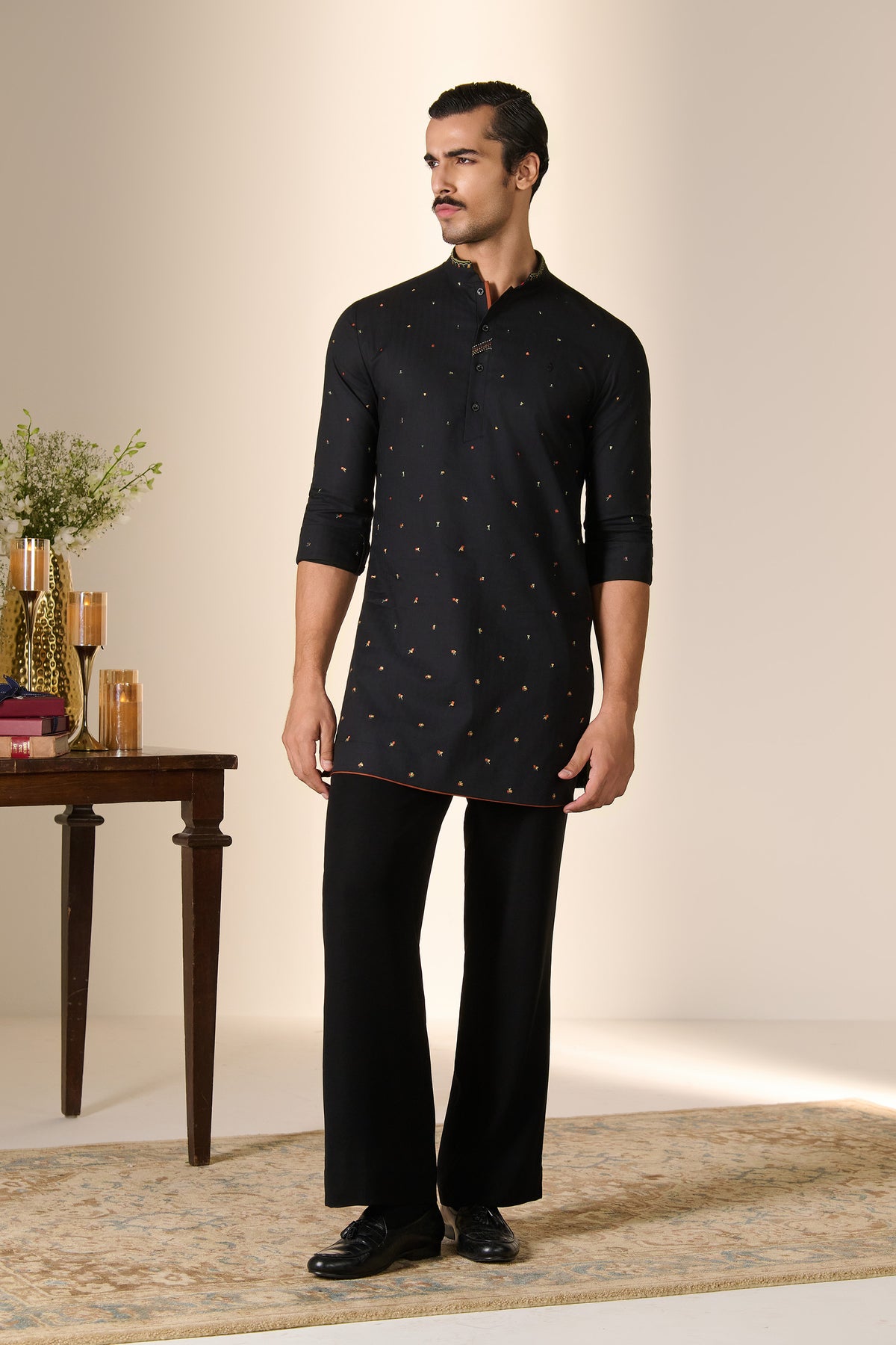 Black All-Over Embroidered Kurta