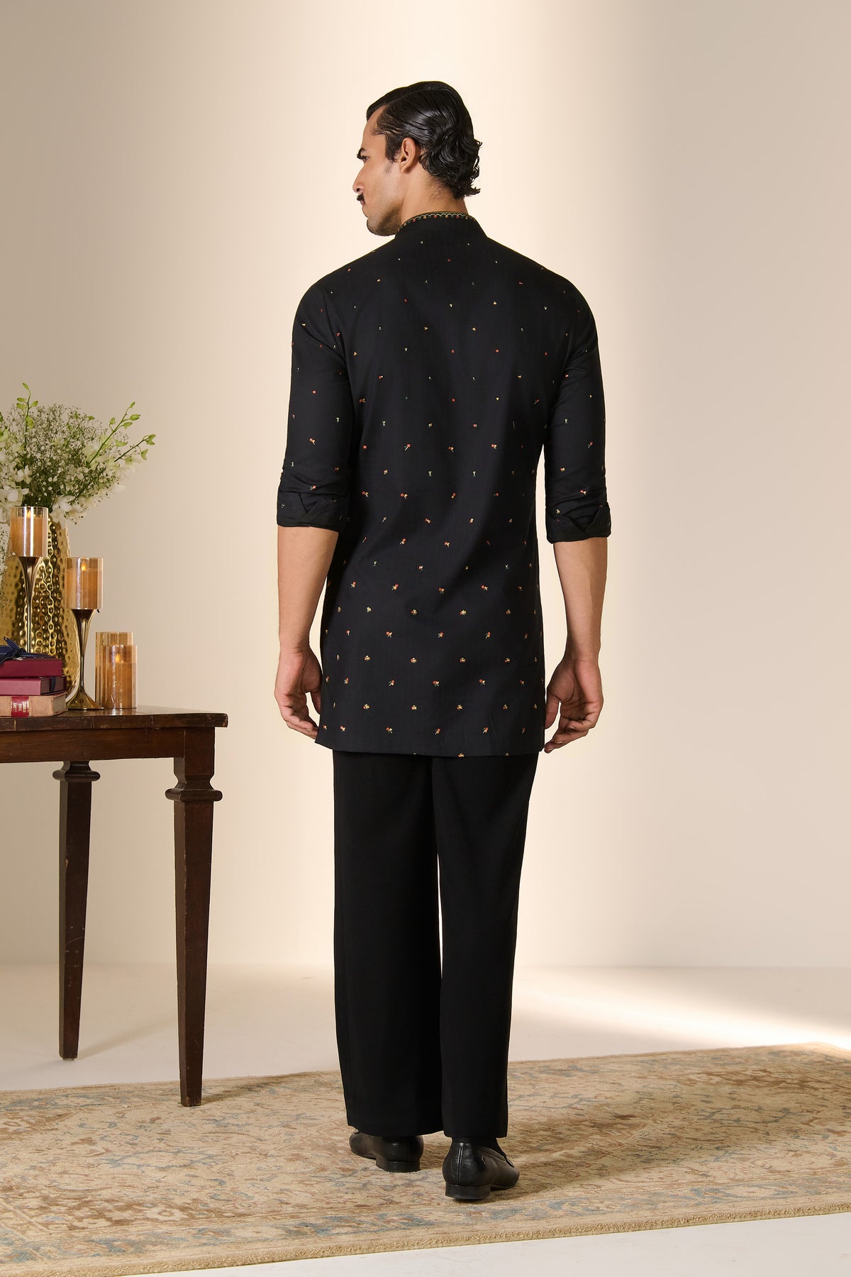 Black All-Over Embroidered Kurta