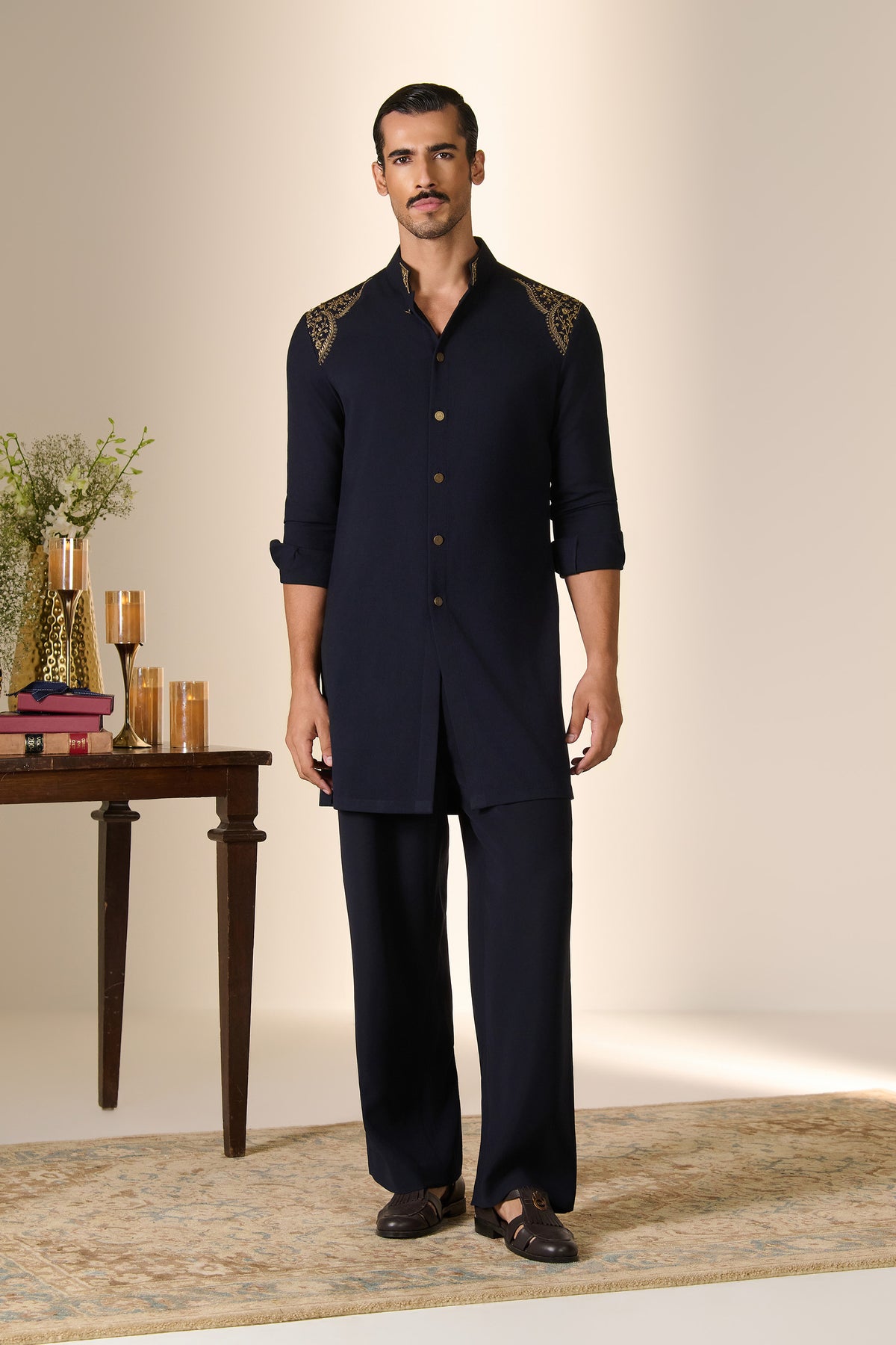 Navy Embroidered Shoulder Kurta