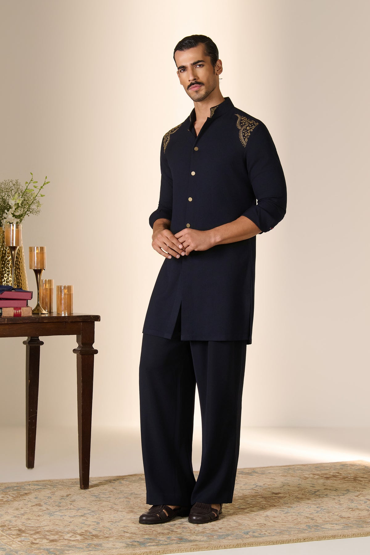 Navy Embroidered Shoulder Kurta