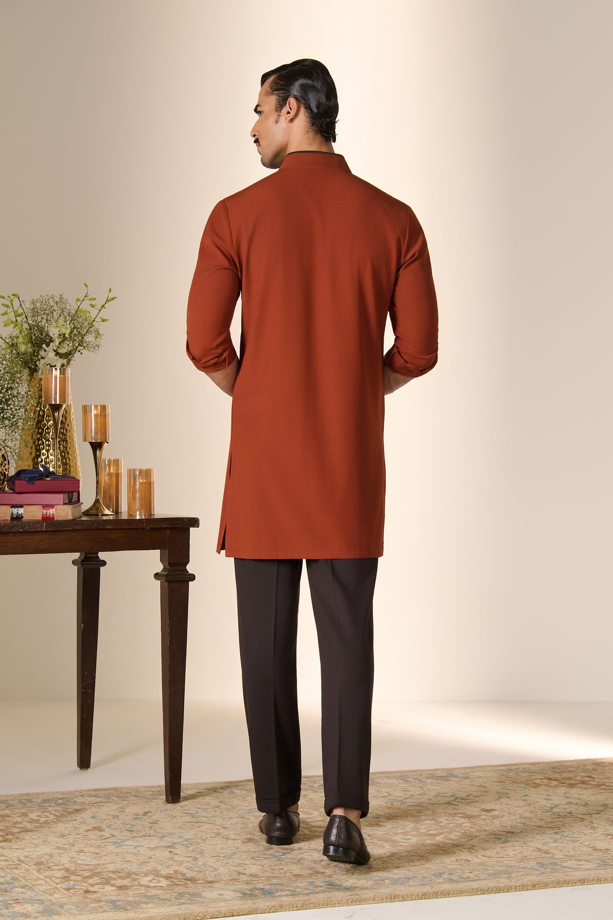 Rust Embroidered Pocket Kurta