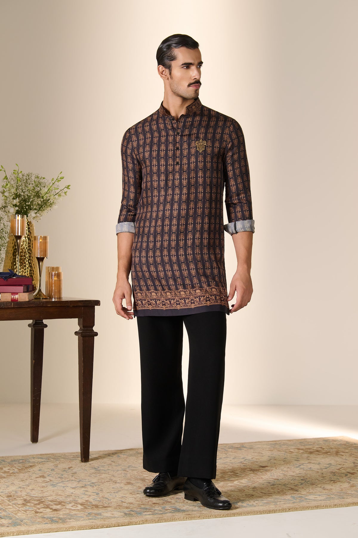 Black Printed Crest Kurta