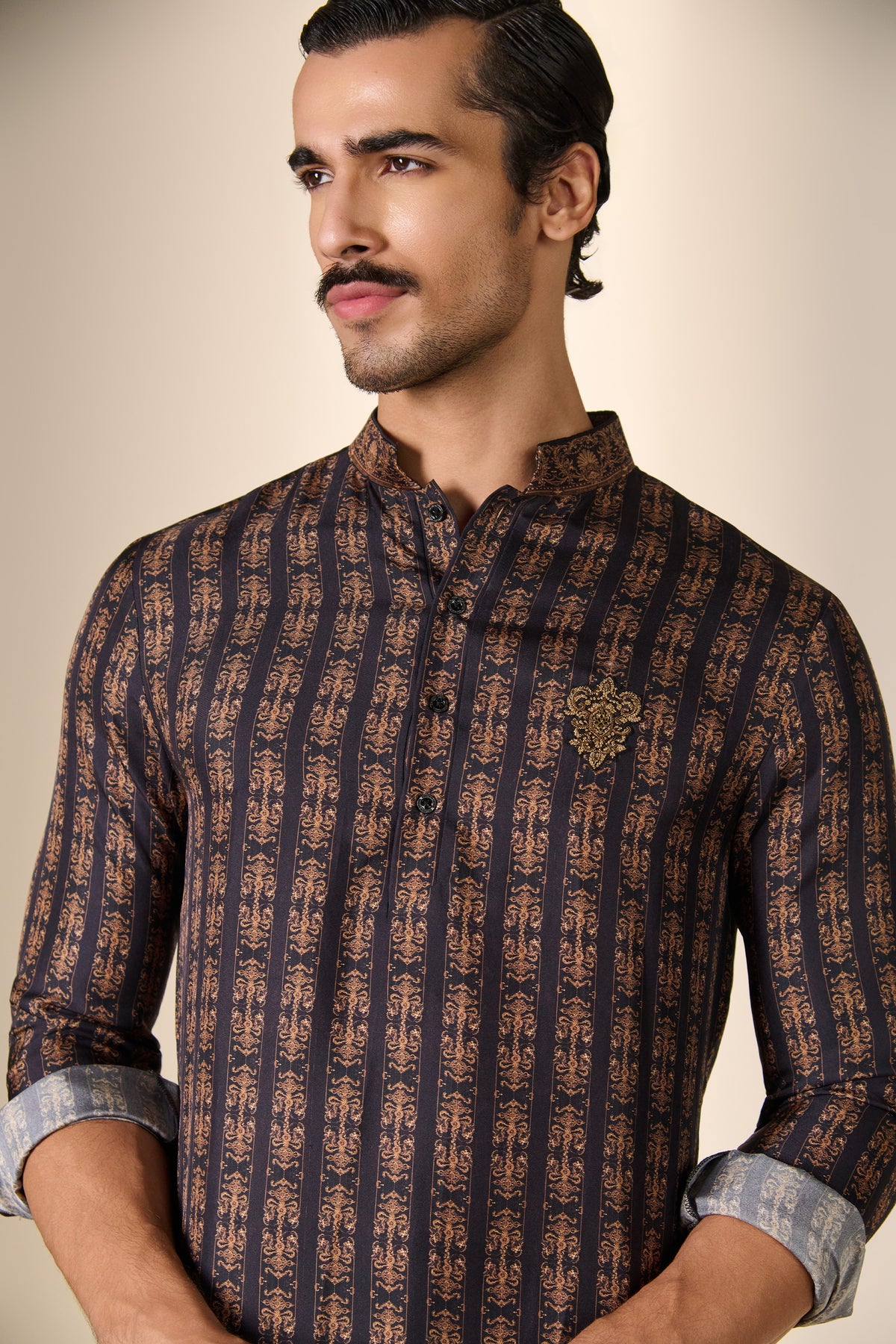 Black Printed Crest Kurta