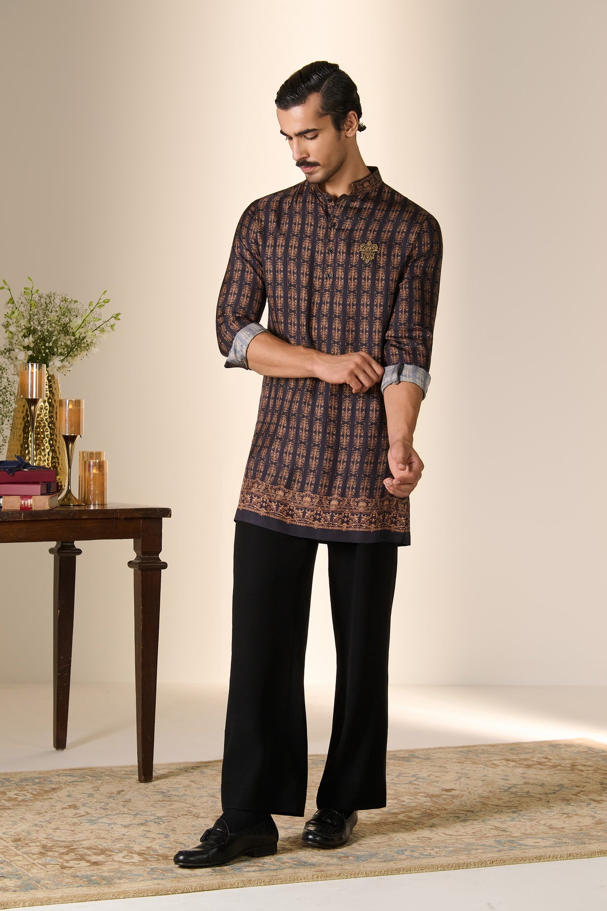 Black Printed Crest Kurta