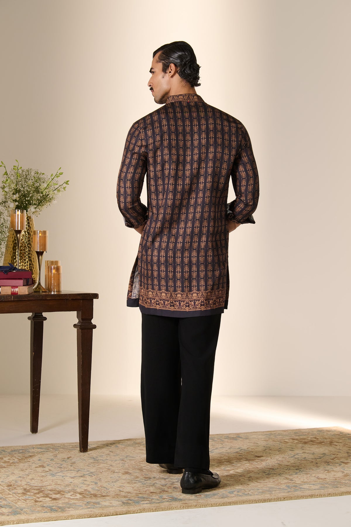 Black Printed Crest Kurta