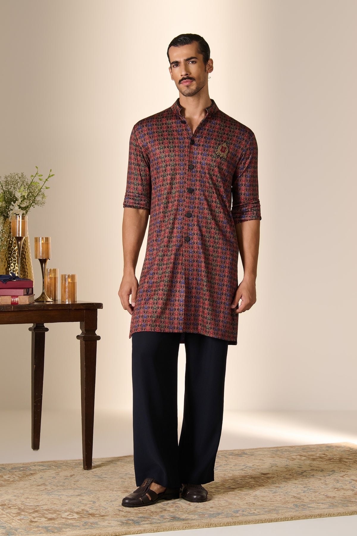 Rust Printed Crest Kurta