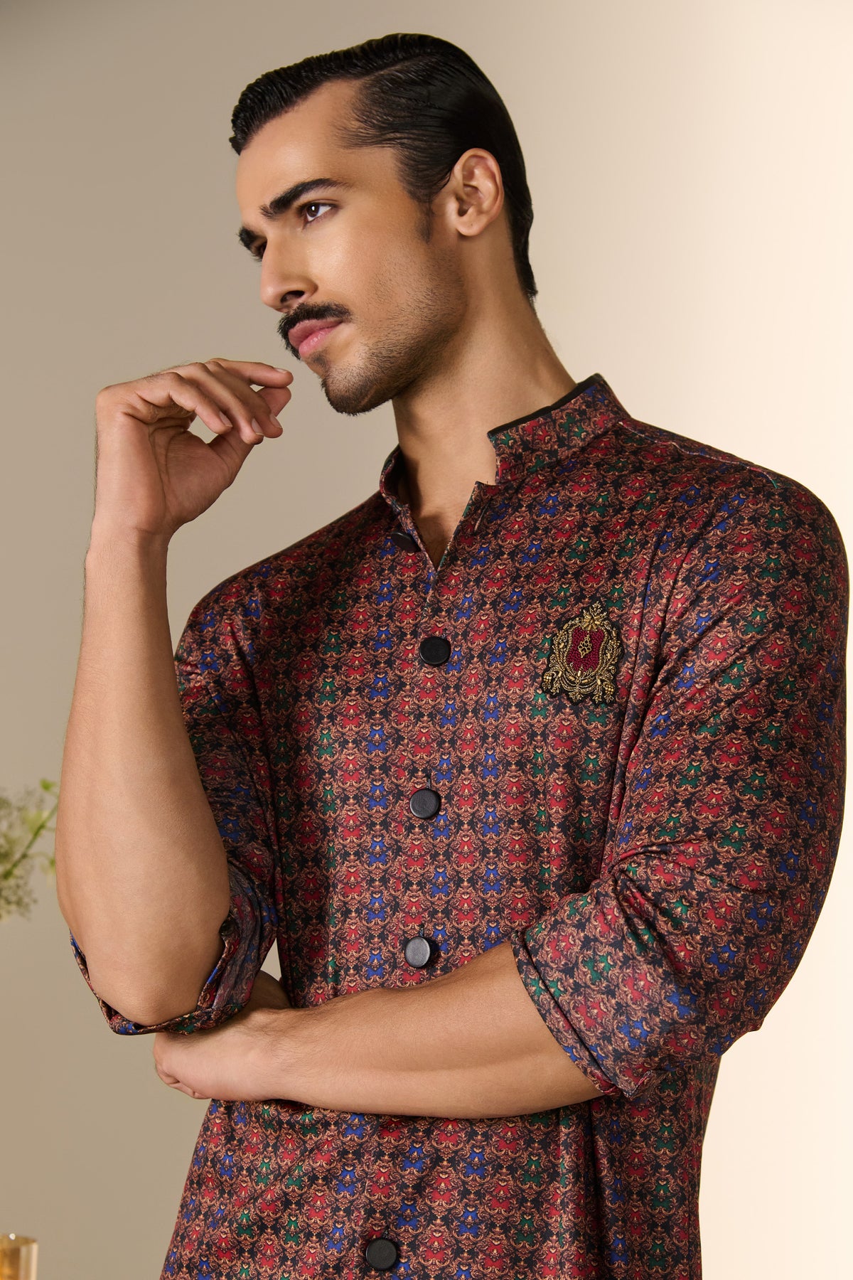 Rust Printed Crest Kurta