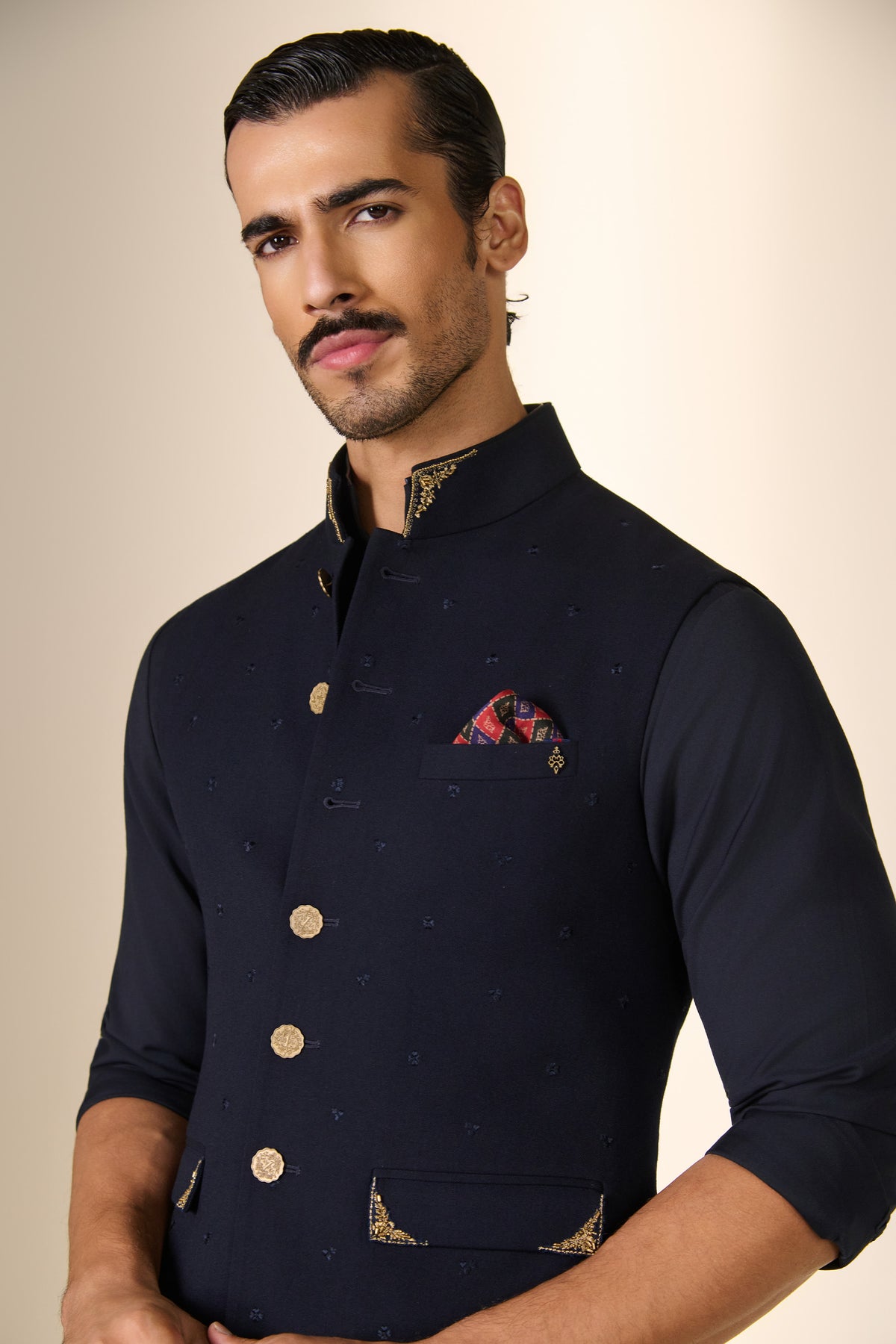 Navy Embroidered Waistcoat