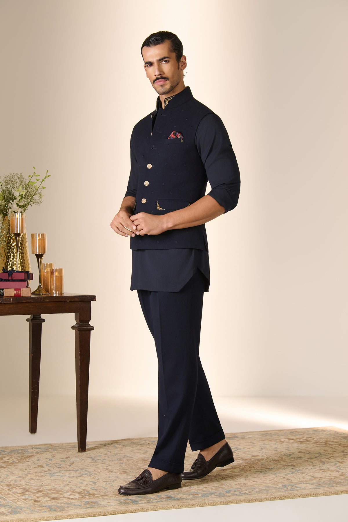 Navy Embroidered Waistcoat