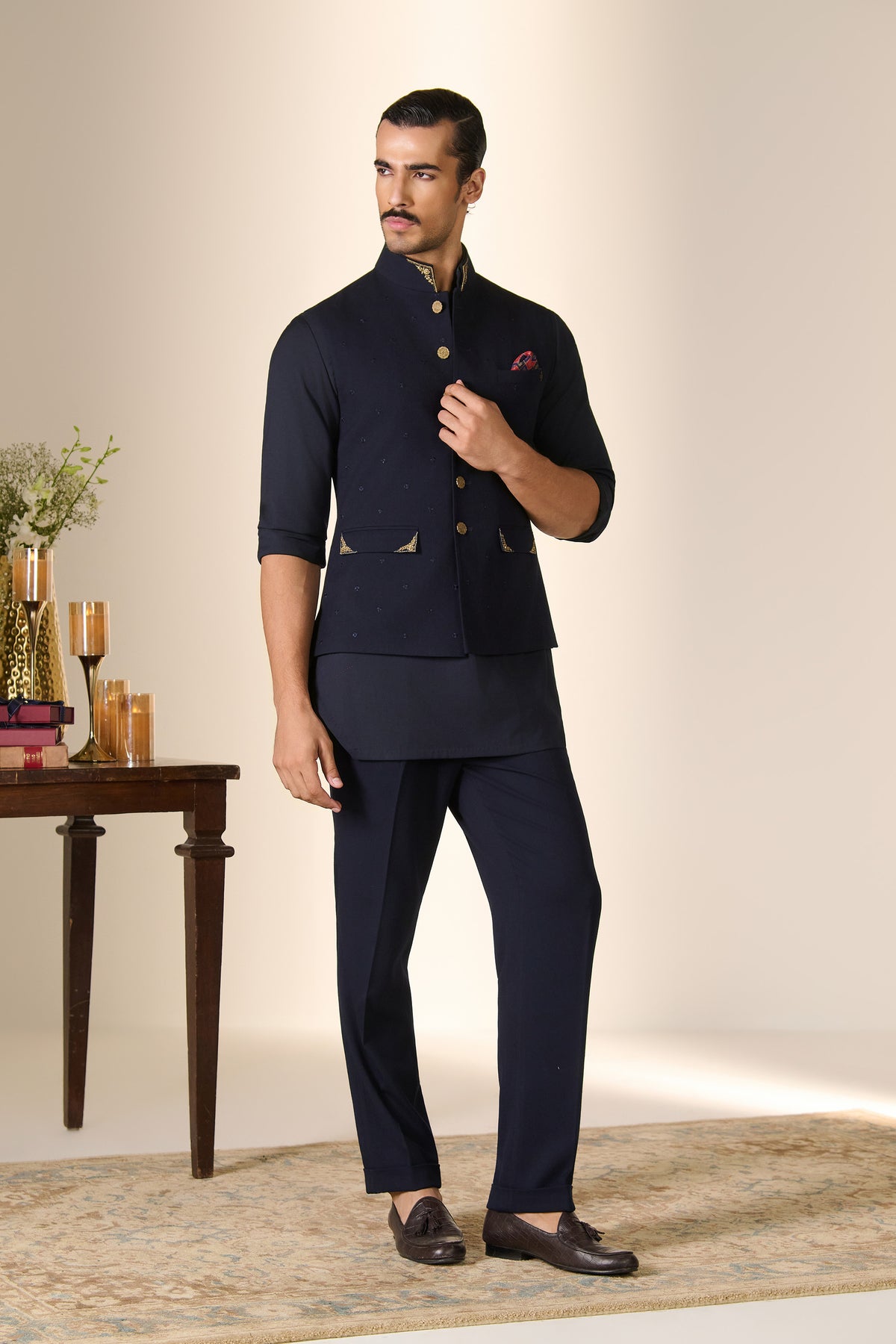 Navy Embroidered Waistcoat