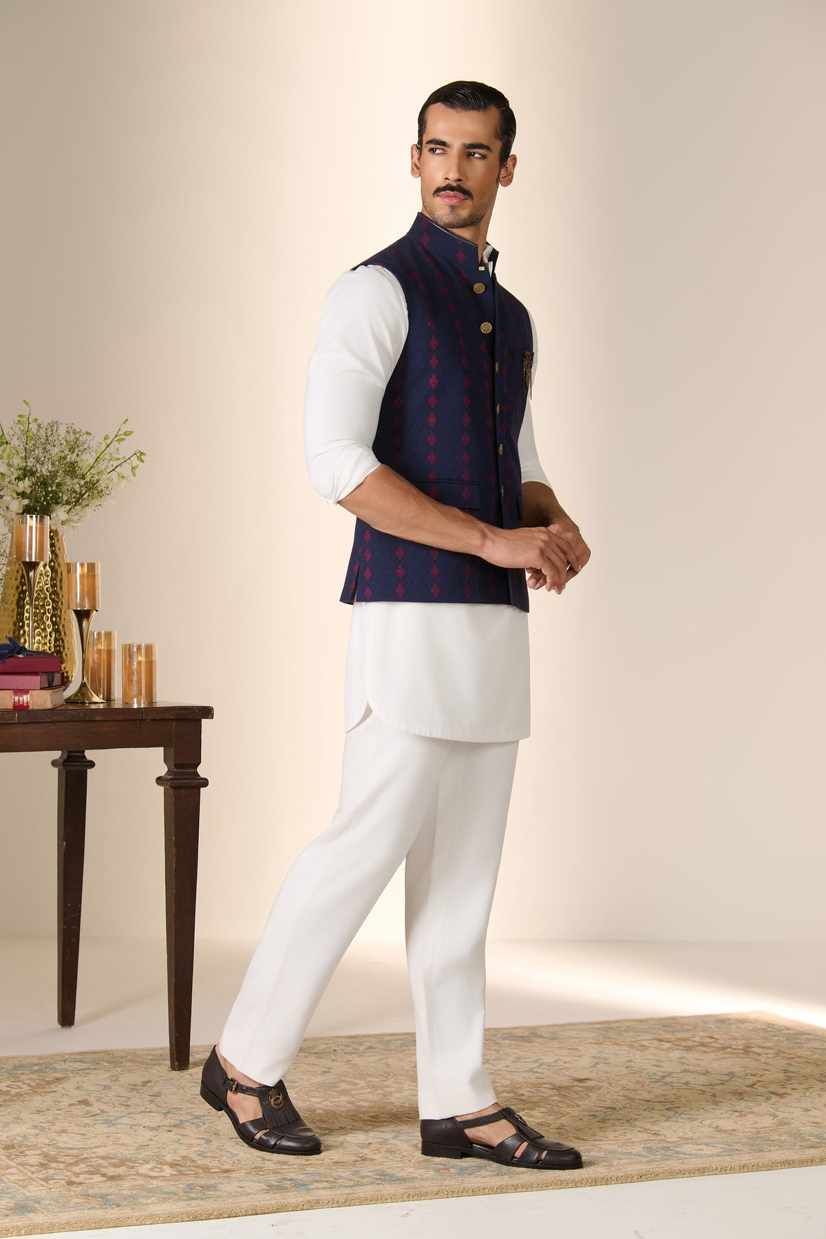 Navy Adamas Embroidered Crest Waistcoat