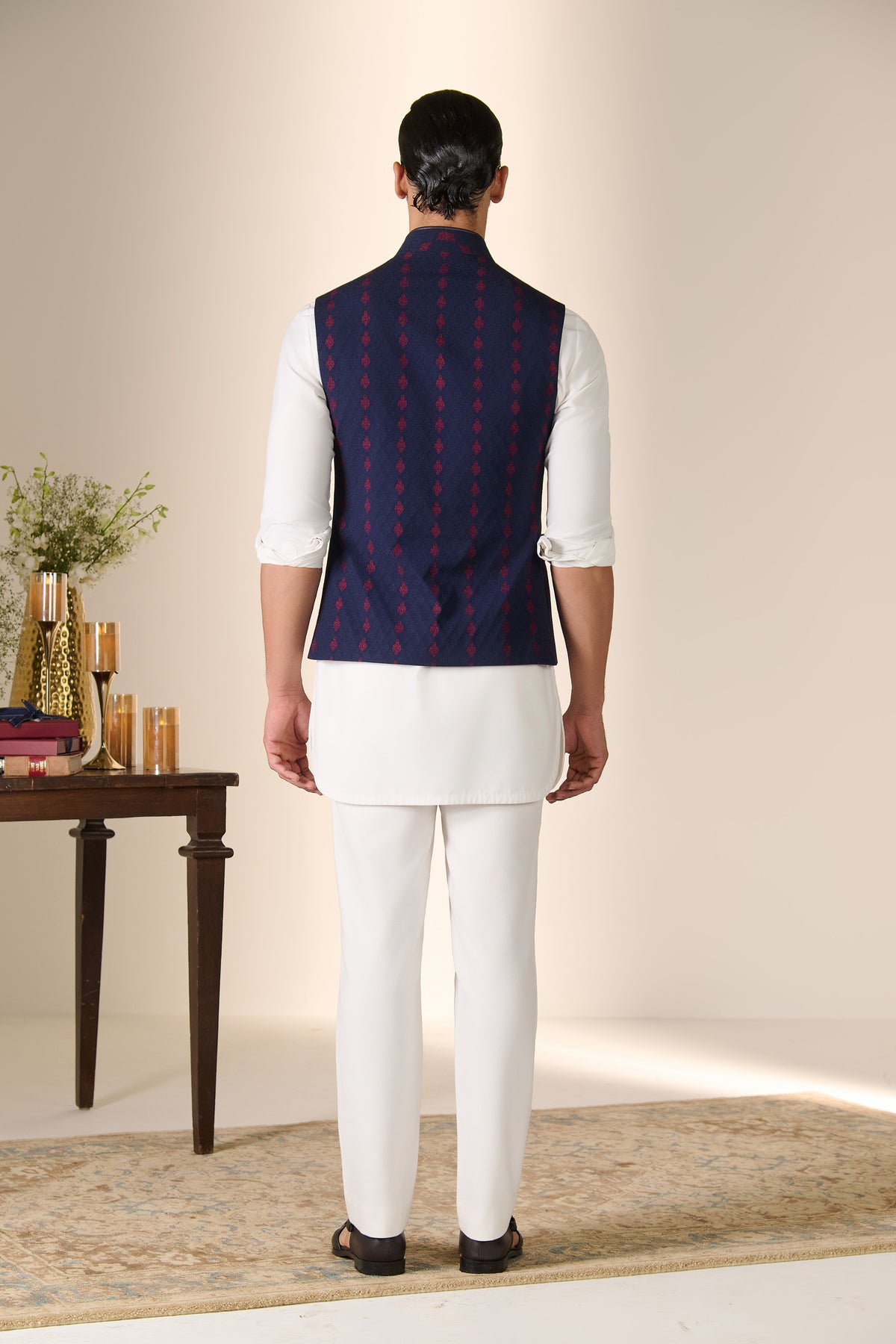 Navy Adamas Embroidered Crest Waistcoat