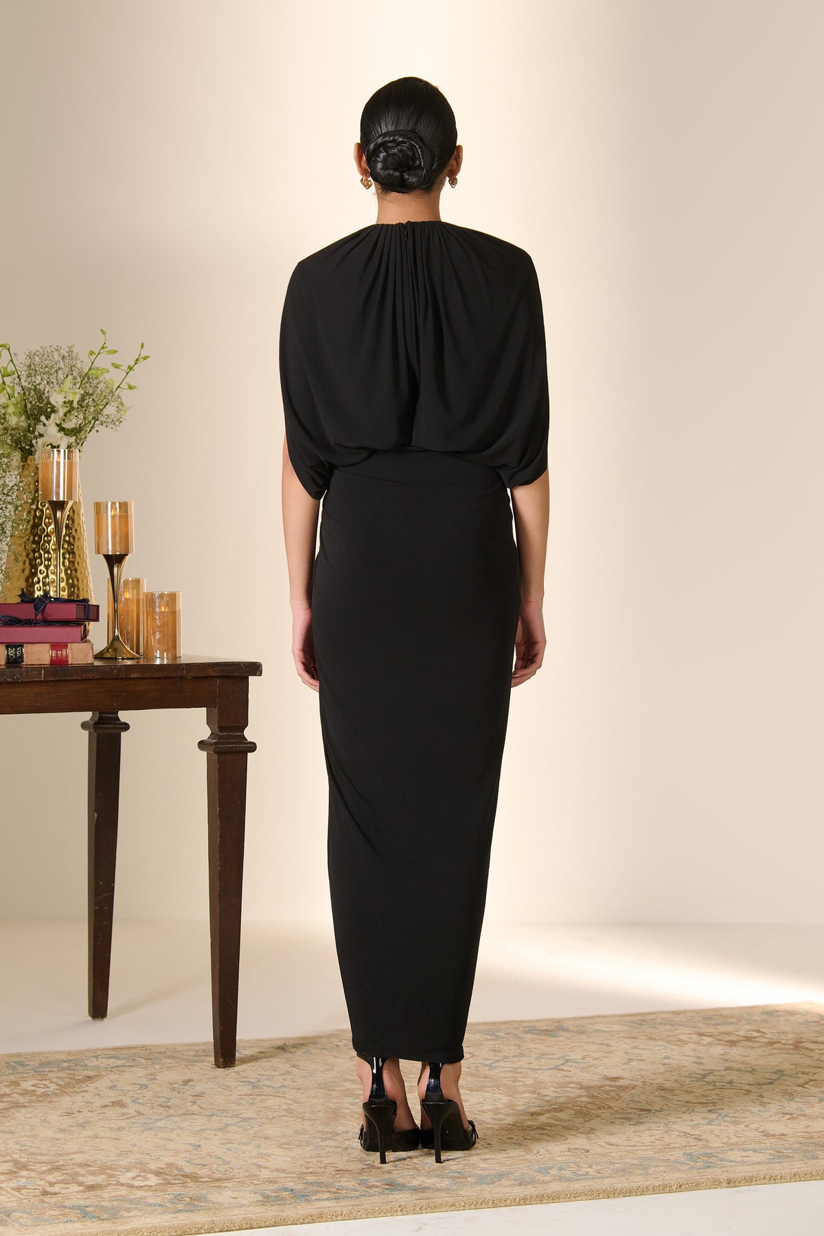 Black Drape Cape Dress