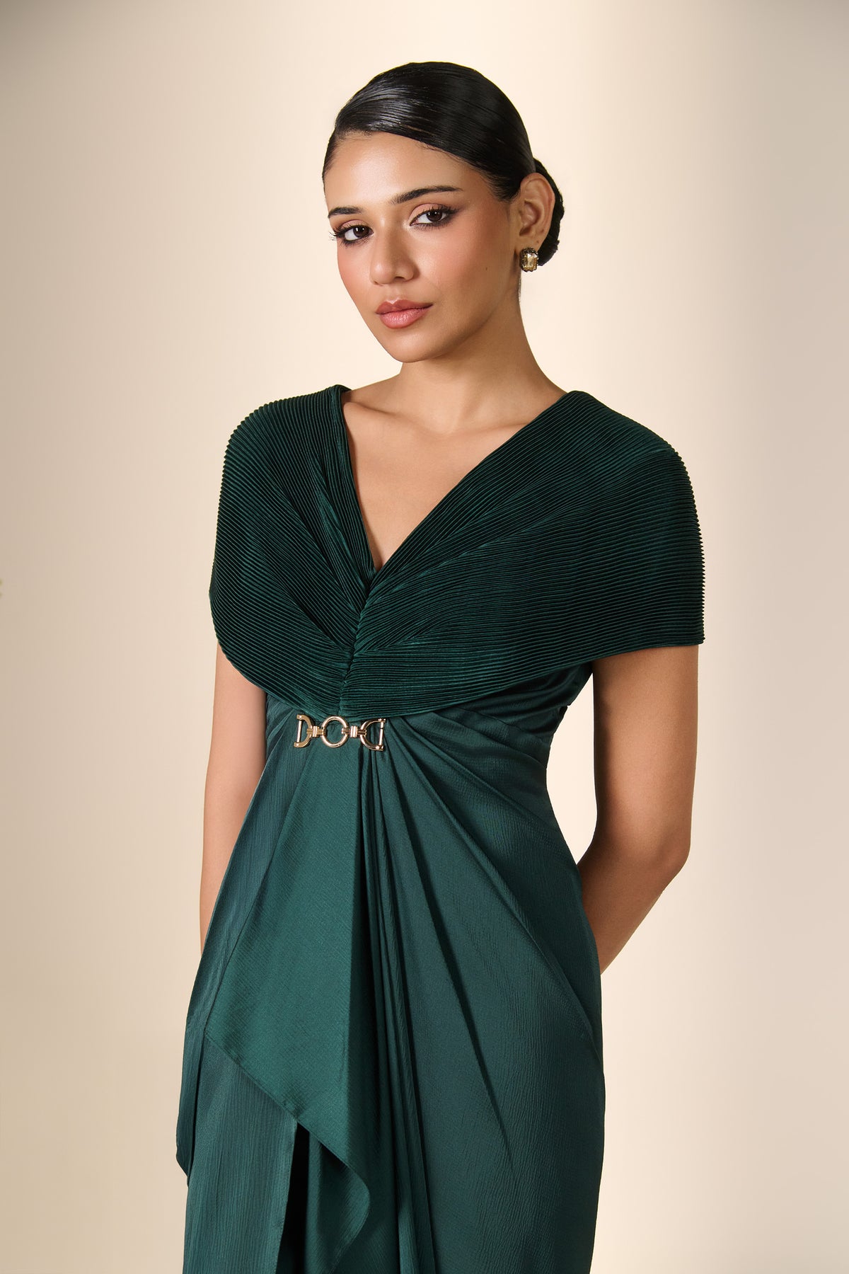 Emerald Pleated Cape Kaftan