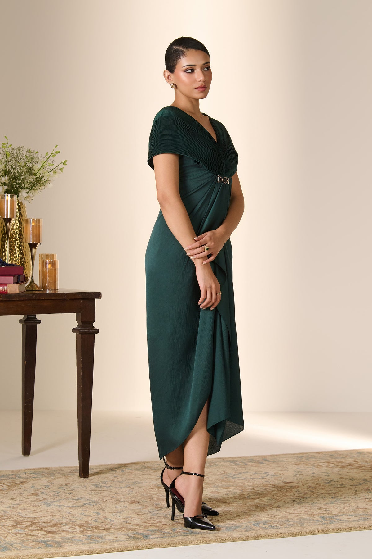 Emerald Pleated Cape Kaftan
