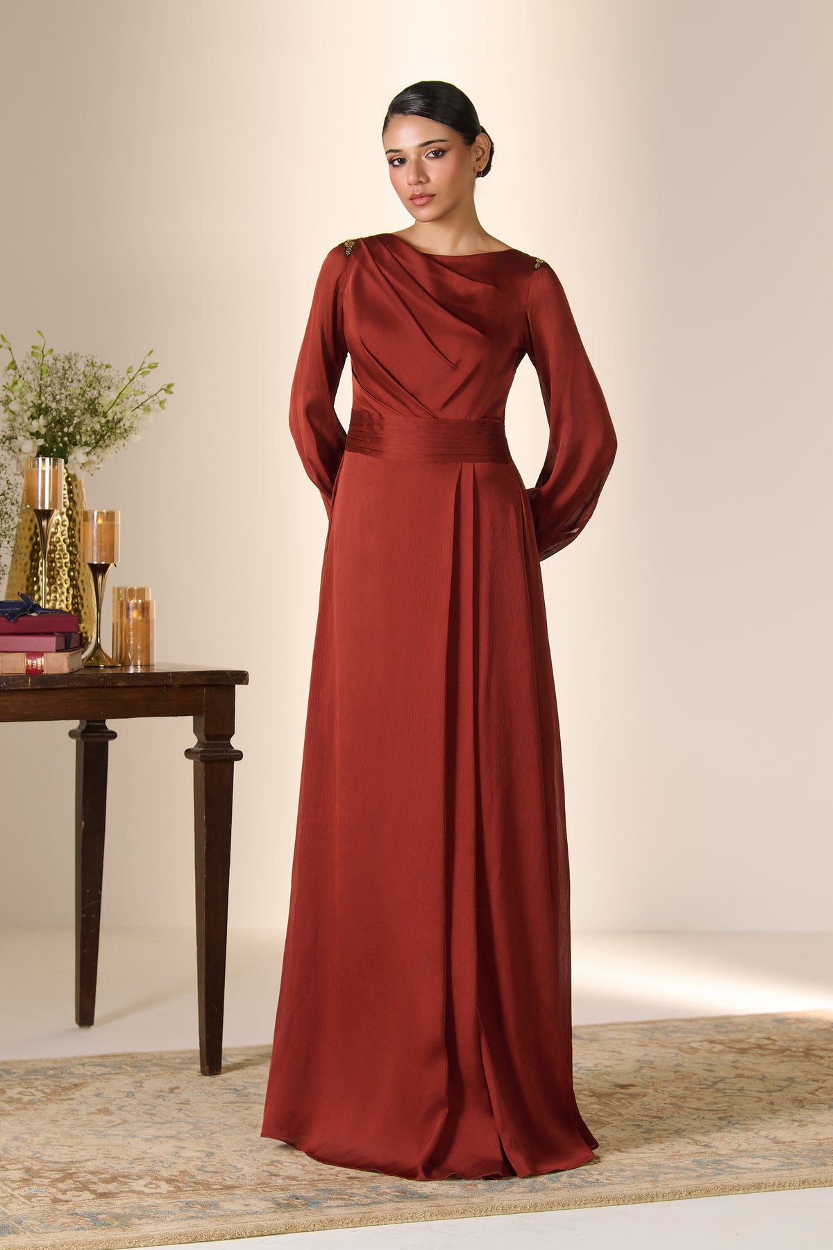 Rust Drape Detail Dress