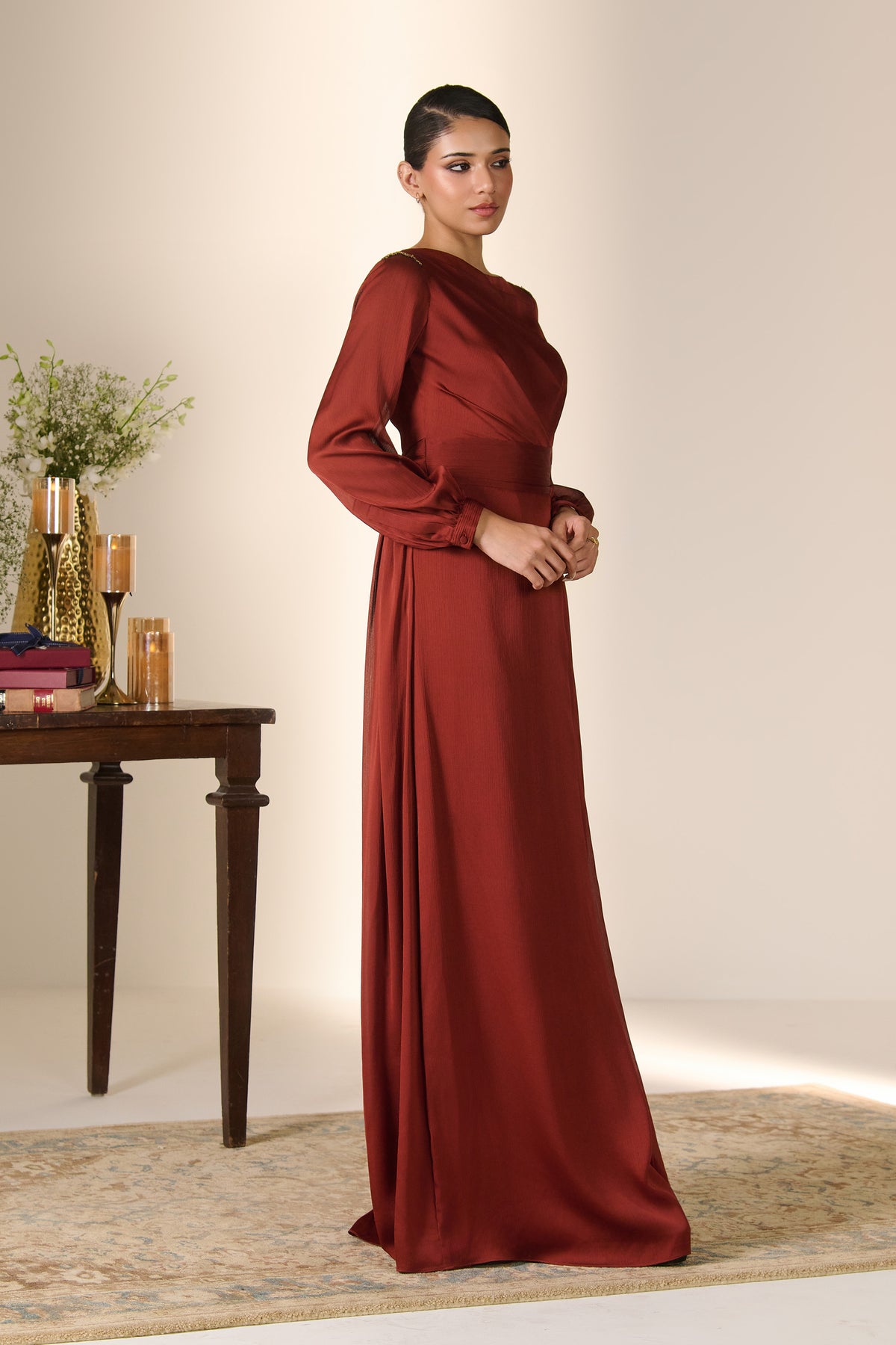 Rust Drape Detail Dress