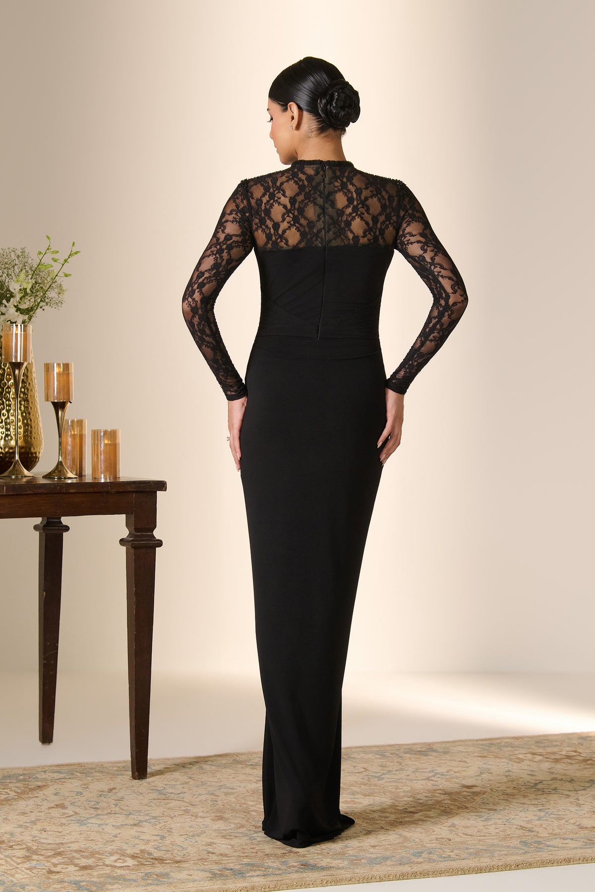 Patterned Mesh Saree Gown