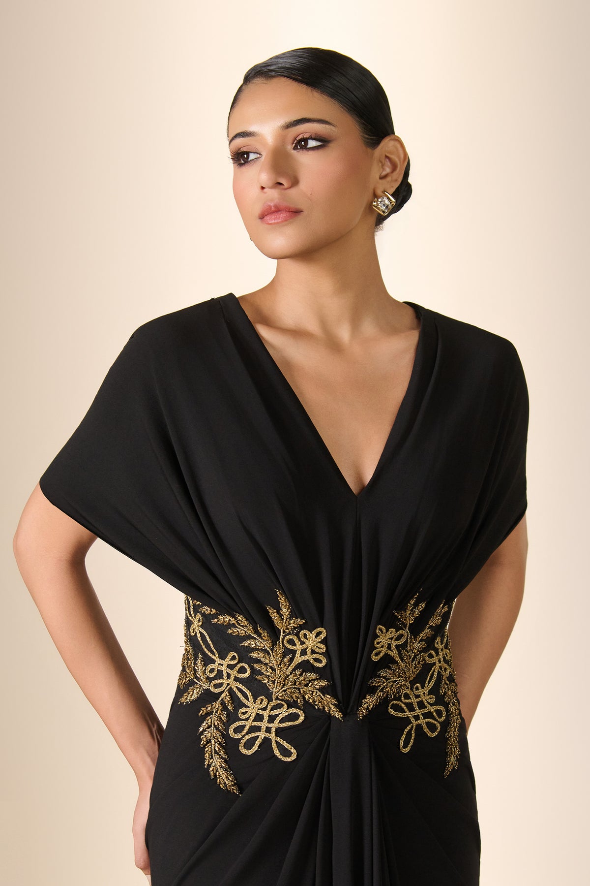 Black Baroque Embroidered Drape Saree Gown