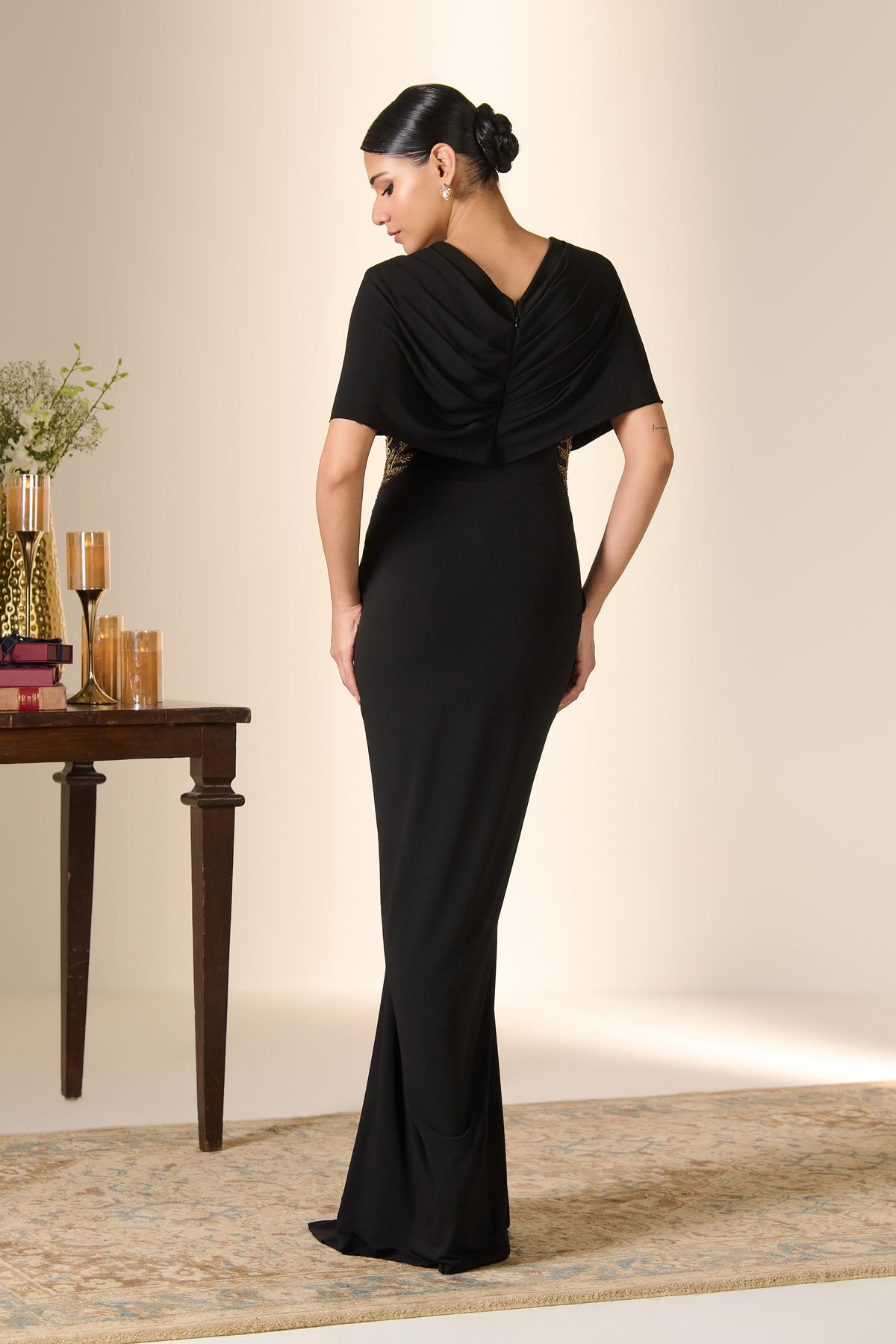 Black Baroque Embroidered Drape Saree Gown