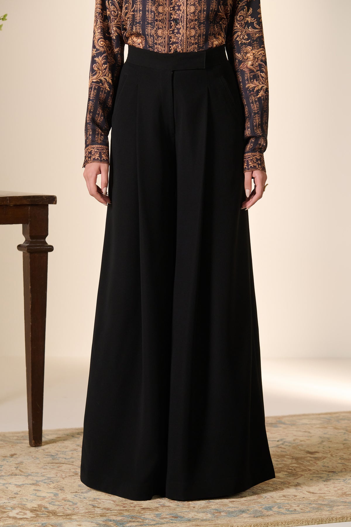 Double Pleat Flared Trousers