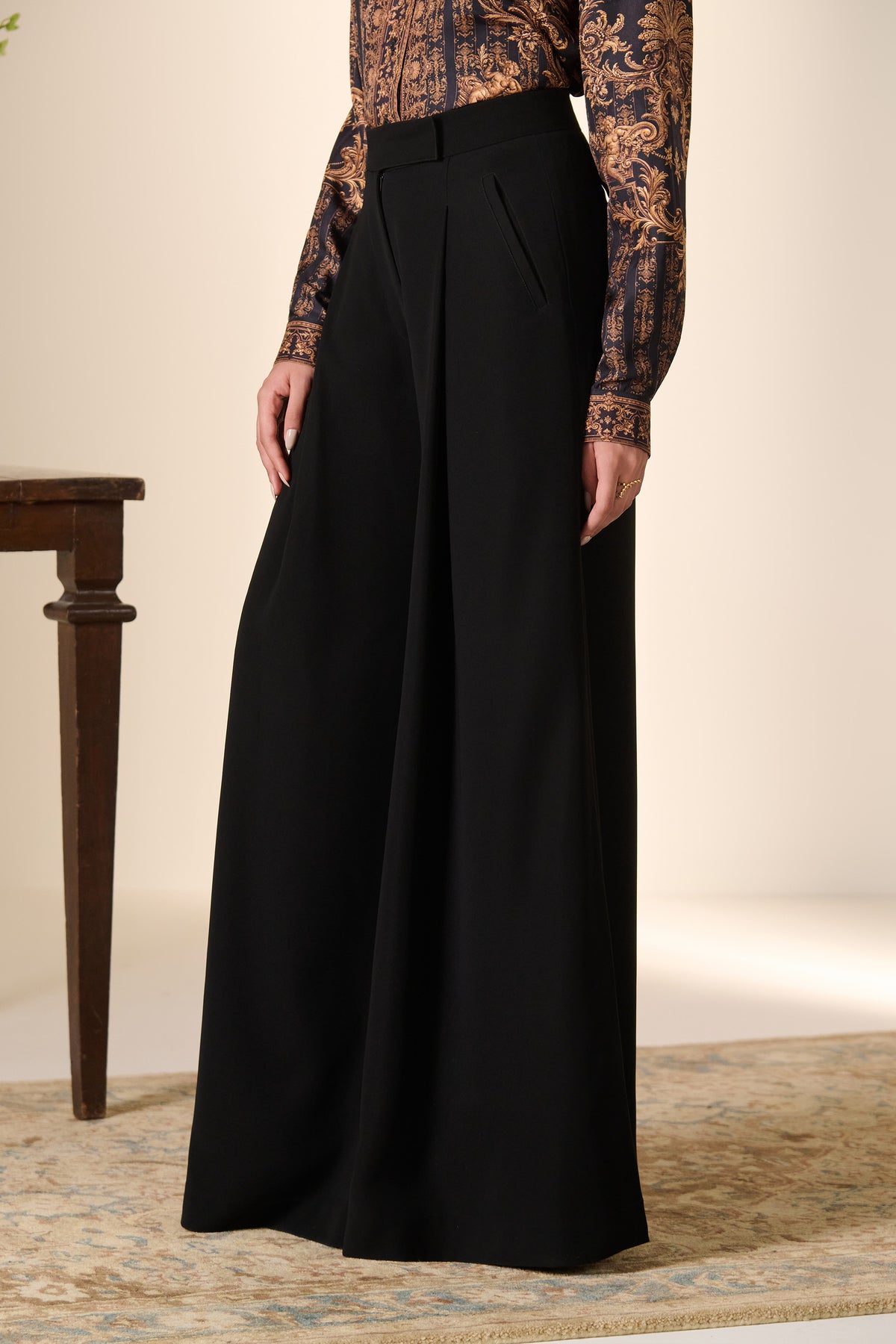 Double Pleat Flared Trousers